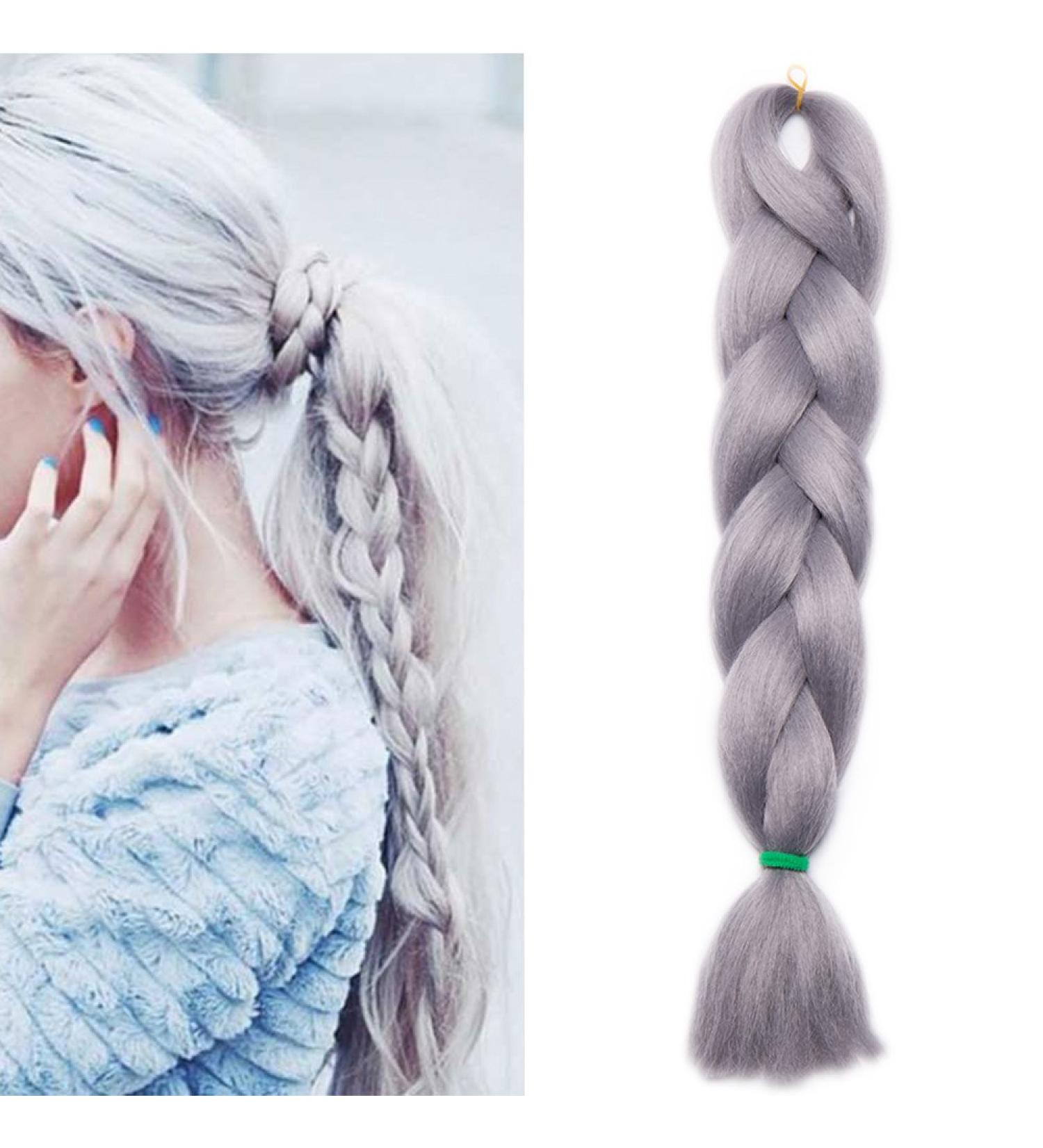 24" Hair Braid Braiding Hair Extension Synthetic Crochet One Piece 100g Heat-Resistant - Grey - Buy Online on GoSupps.com