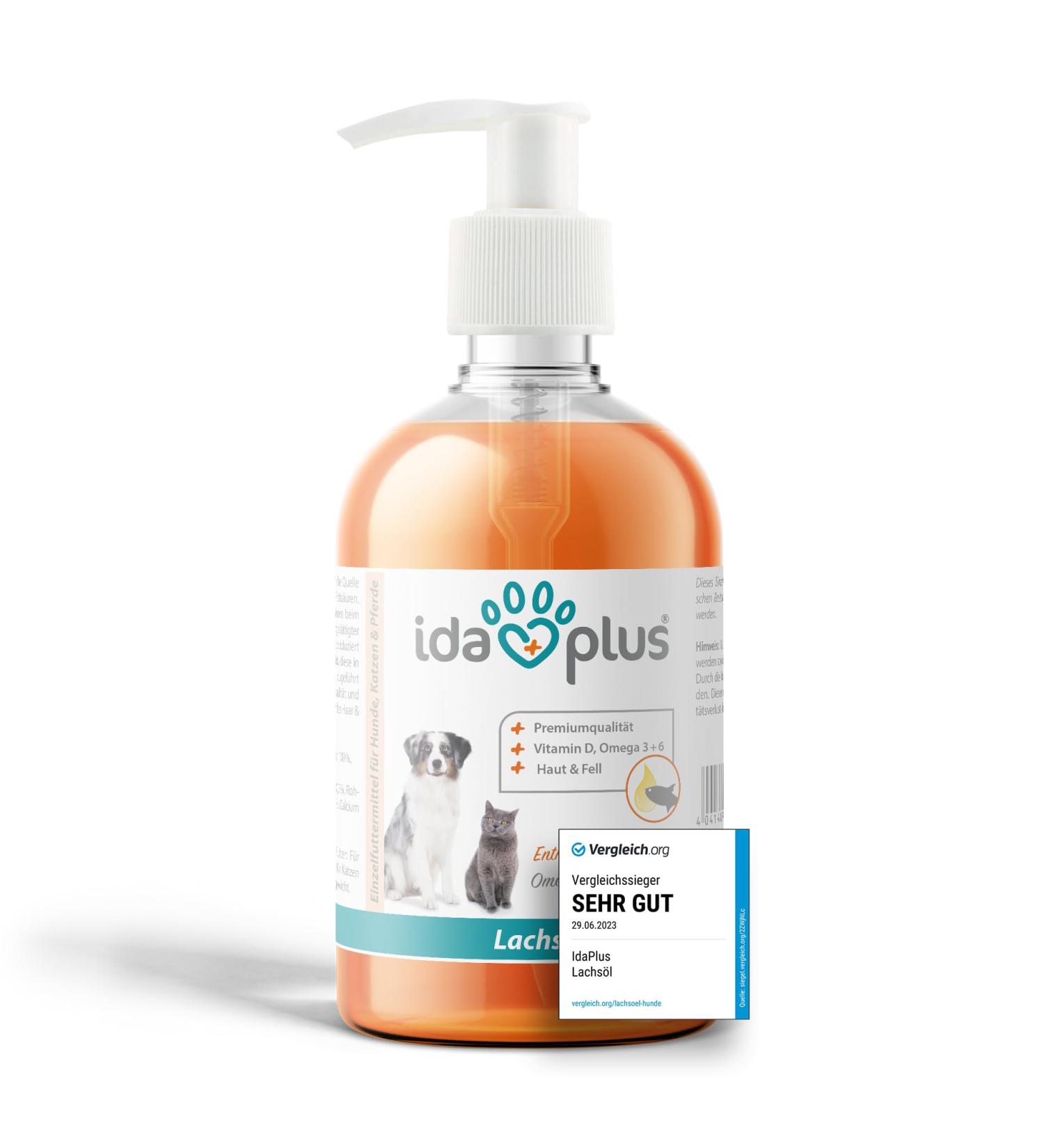 Ida Plus Premium Salmon Oil for Dogs - 500ml Omega 3 & 6 - Top Quality Fish Oil Made in Germany - Buy Online on GoSupps.com