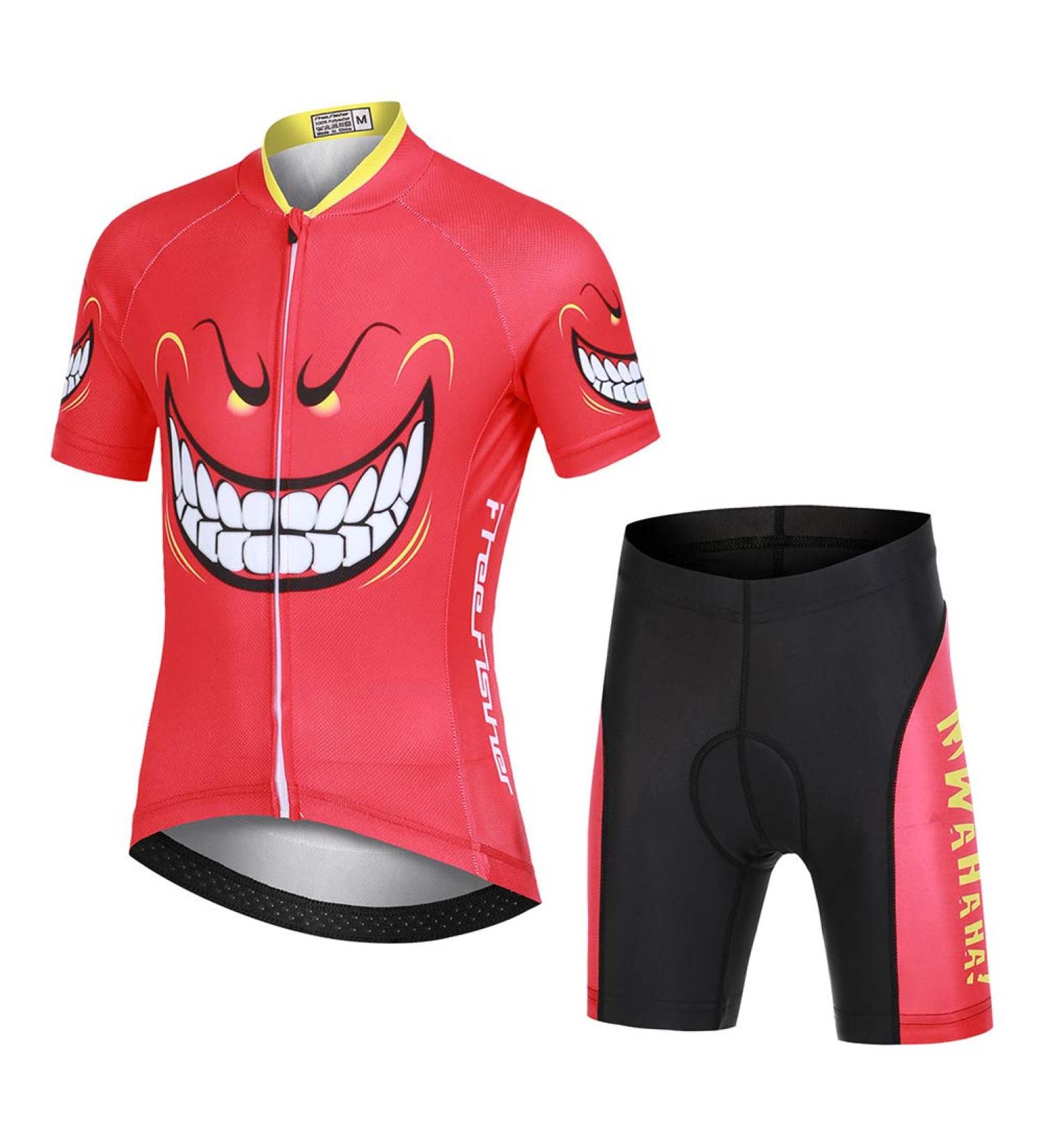 Children's Cycling Jersey Set for Boys & Girls | YFPICO Short Sleeve Bike Jersey & Shorts with Seat Pad - Red (Size 104-110) - Buy Online on GoSupps.com