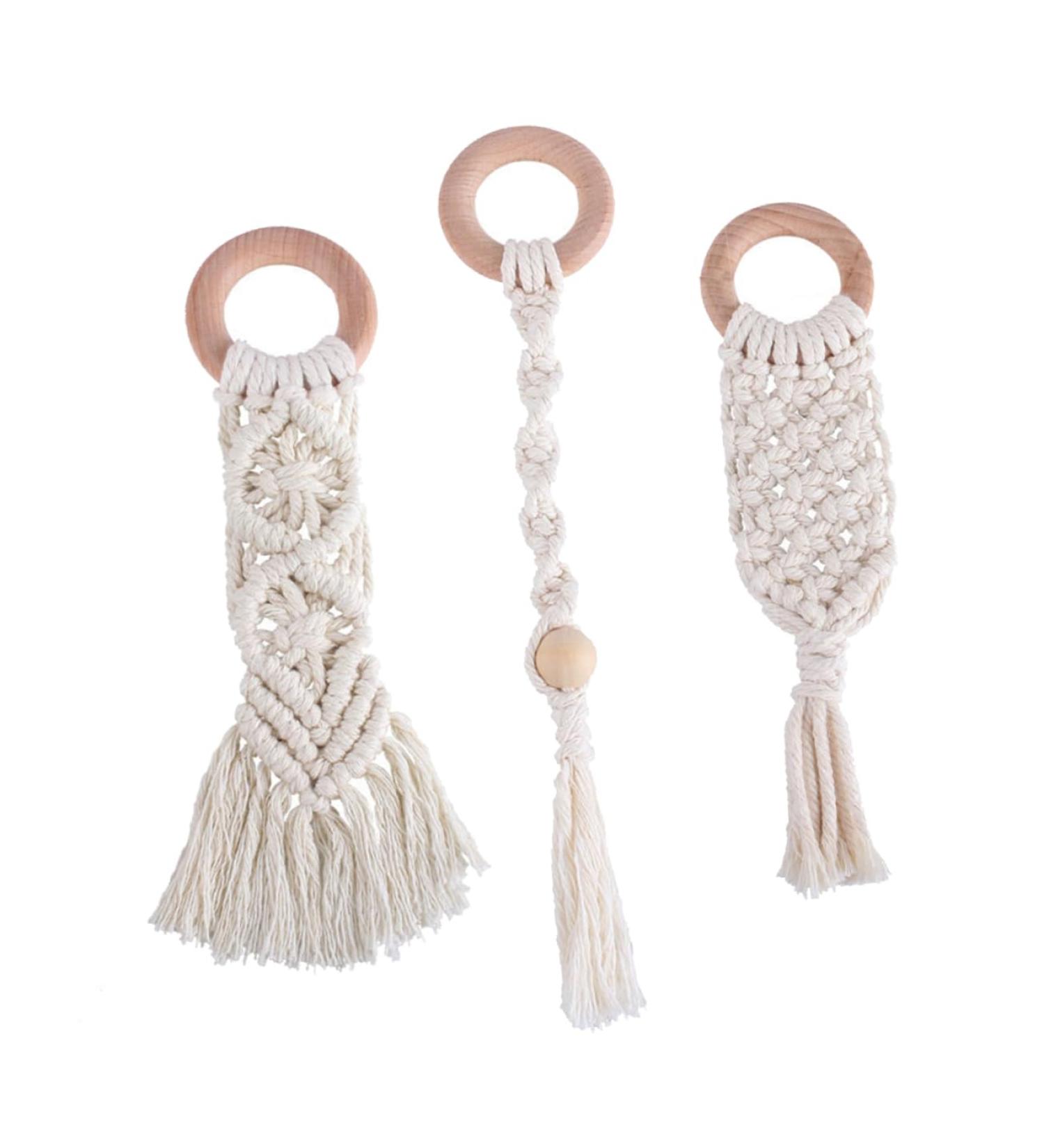 Vicasky 3 Pcs Handwoven Cotton Rope Dental Care Toys - Bitter Cotton Bite Sticks & Rings for Toddlers | Safe Handmade Beech Teething Relief - Buy Online on GoSupps.com