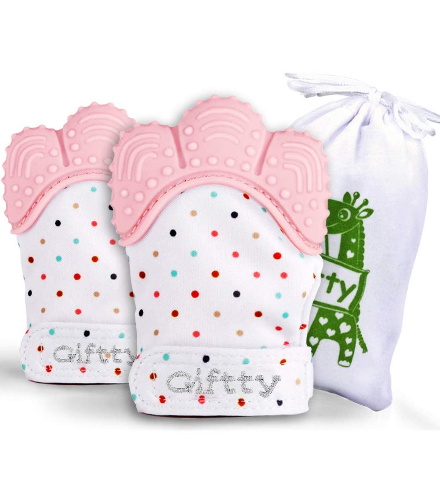 Baby Teething Mittens - Self-Soothing Pain Relief Toy for 3-12 Months Baby - Prevent Scratches Protection Glove - Pink (1 Pair) - Buy Online on GoSupps.com