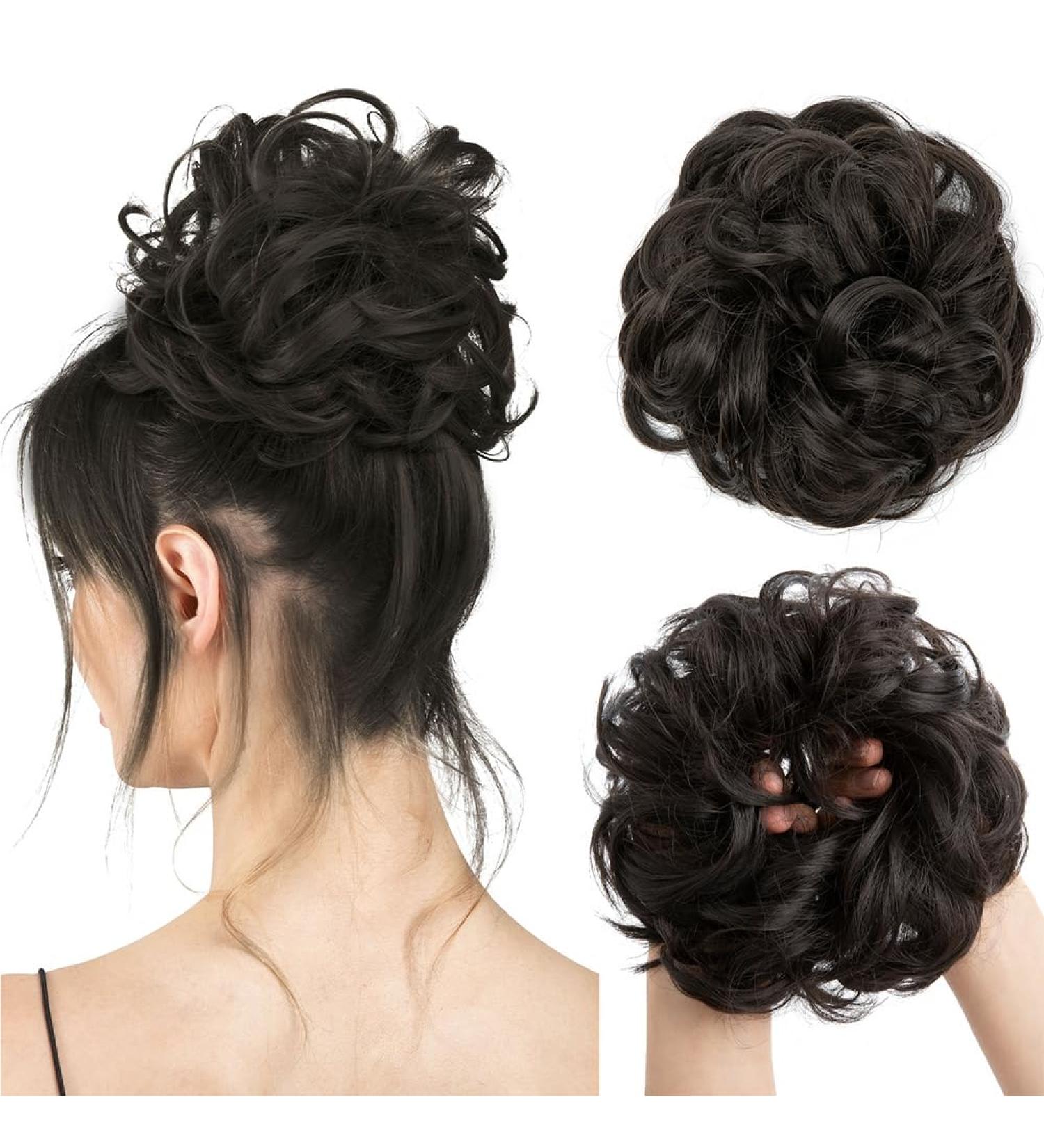 Messy Bun Hair Extensions with Rubber Band | Darkest Brown Synthetic Hair Parts for Large Buns & Ponytails - Buy Online on GoSupps.com