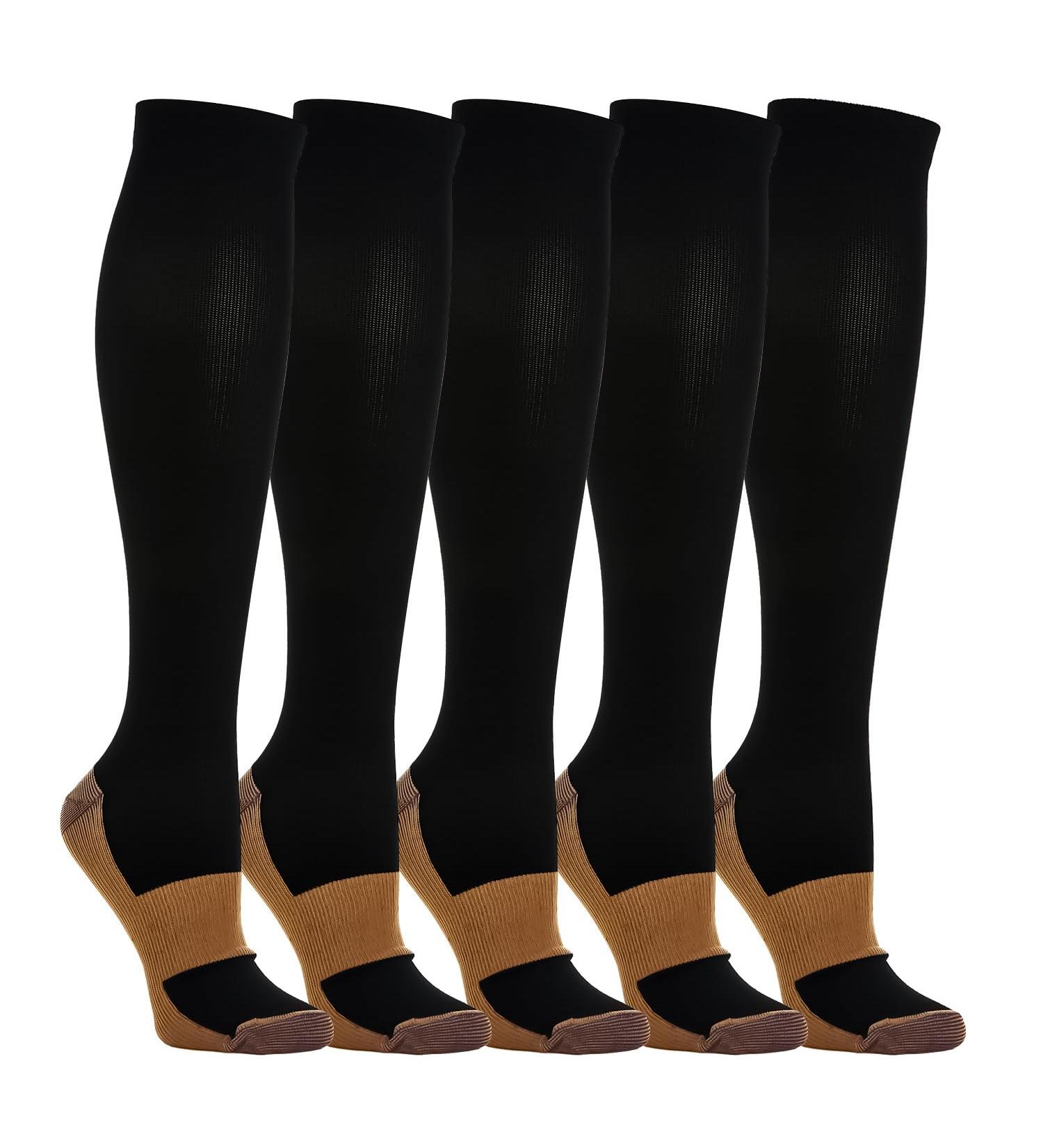 Weekend Peninsula Compression Stockings for Men & Women - 5 Pair Knee Socks for Sports Travel & Pregnancy - Medical Compression L-XL in Black & Brown - Buy Online on GoSupps.com