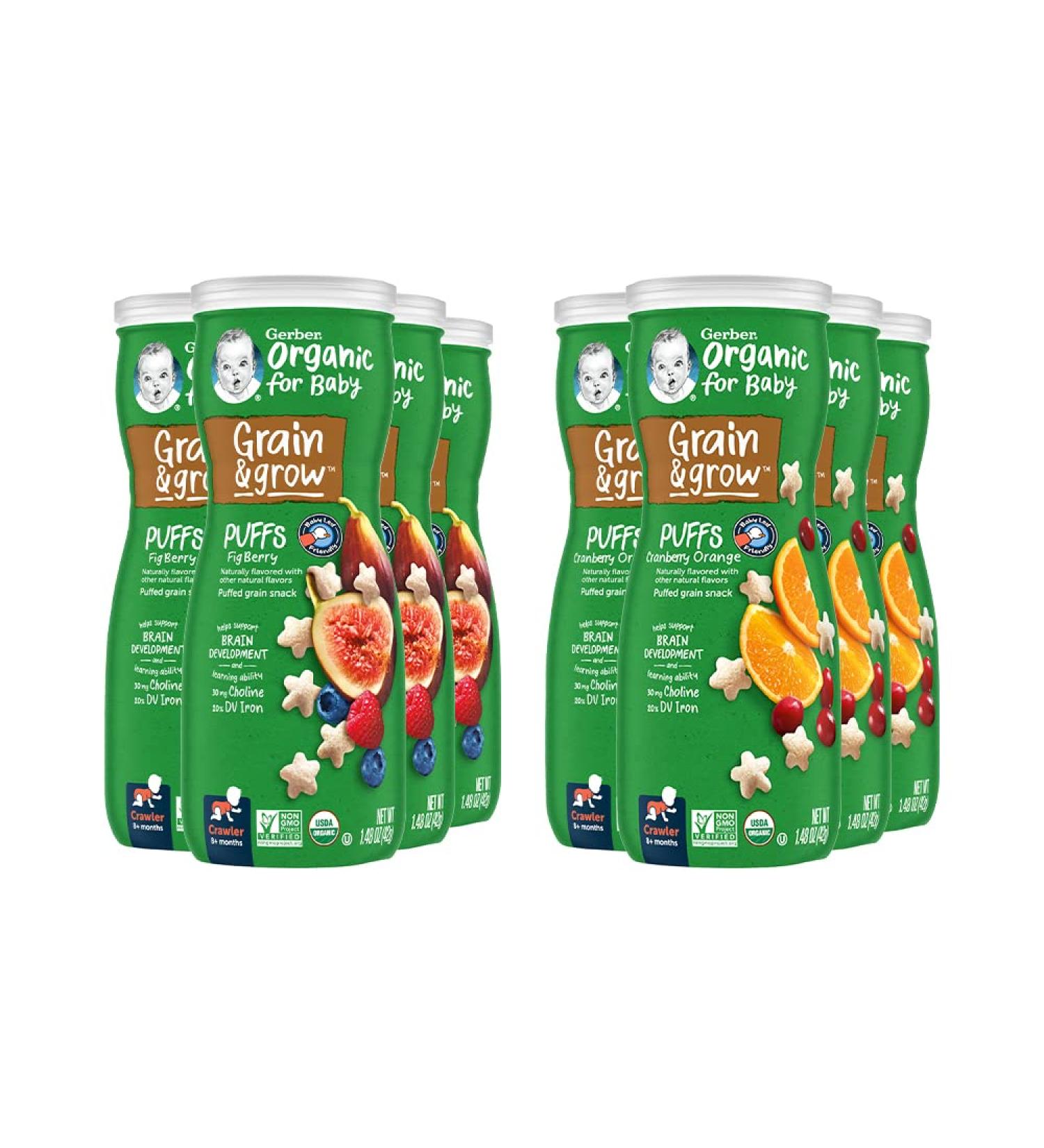 Gerber Organic Puffs Variety Pack 1.48 oz (Pack of 8) - Cranberry Orange & Fig Berry Baby Snacks - Buy Online on GoSupps.com