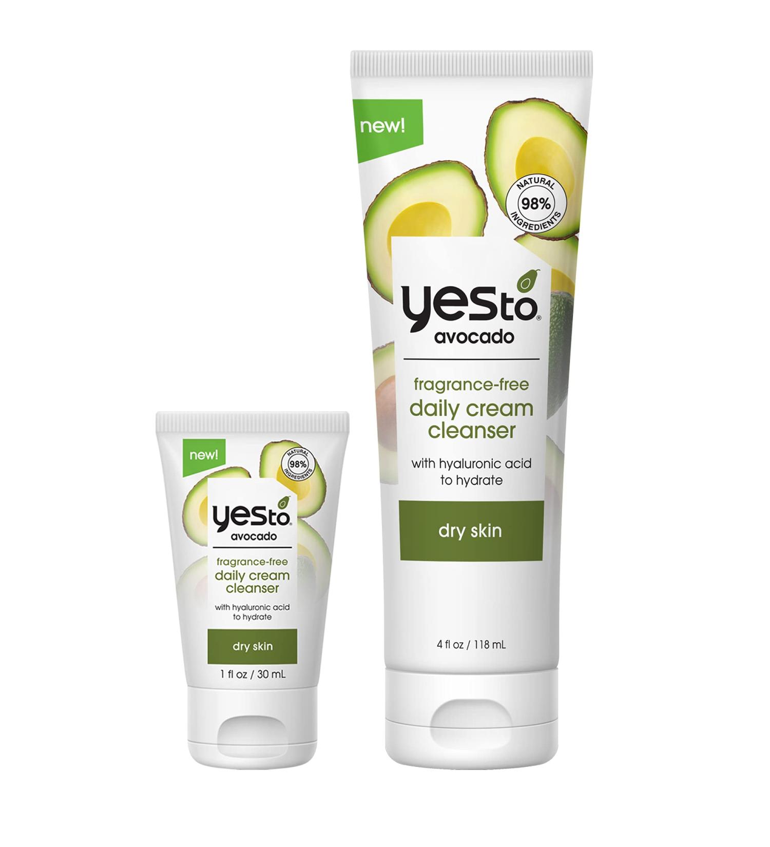 Yes To Avocado Hydrating Daily Cream Cleanser Bundle - Fragrance Free Vegan Face Wash with Hyaluronic Acid & Glycerin 4 Fl Oz + 1 Fl Oz Travel Size Natural & Cruelty Free - Buy Online on GoSupps.com