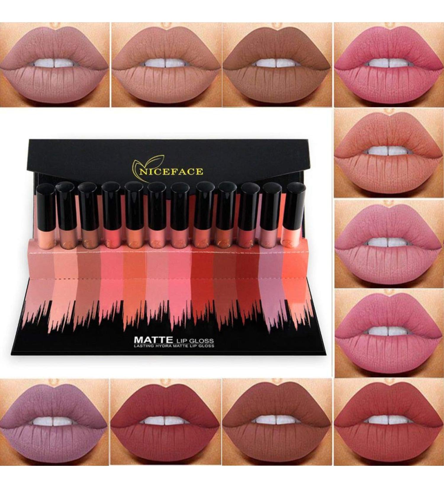 Allbesta 12 Colors Velvet Nude Lipgloss Set - Waterproof Matte Liquid Lipstick Kit | Long Lasting Makeup | International Shipping - Buy Online on GoSupps.com