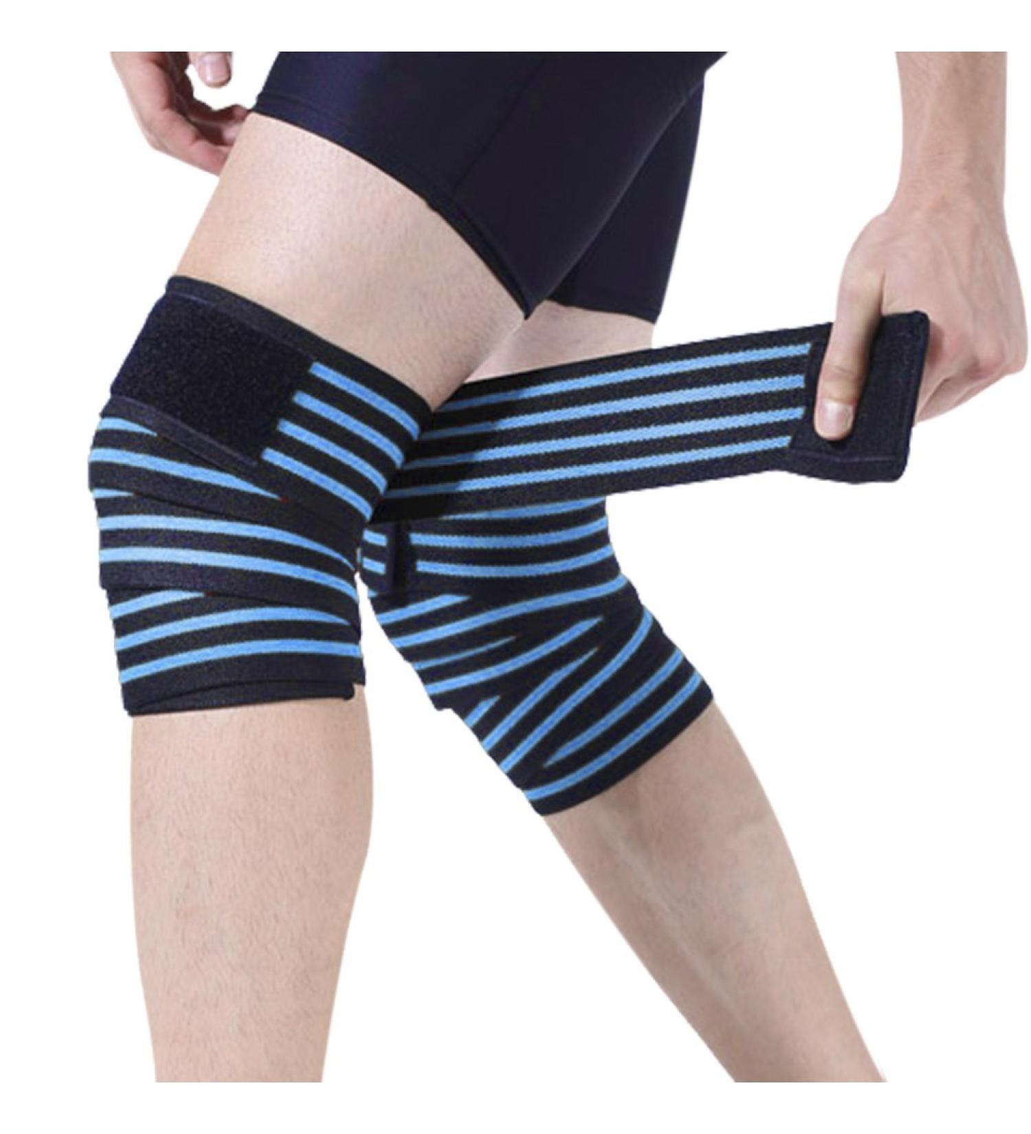 Men & Women Compression Wrap Bandage Leg Sleeves - Breathable Adjustable Support for Sports Injury Recovery - 180x8cm Blue - Buy Online on GoSupps.com