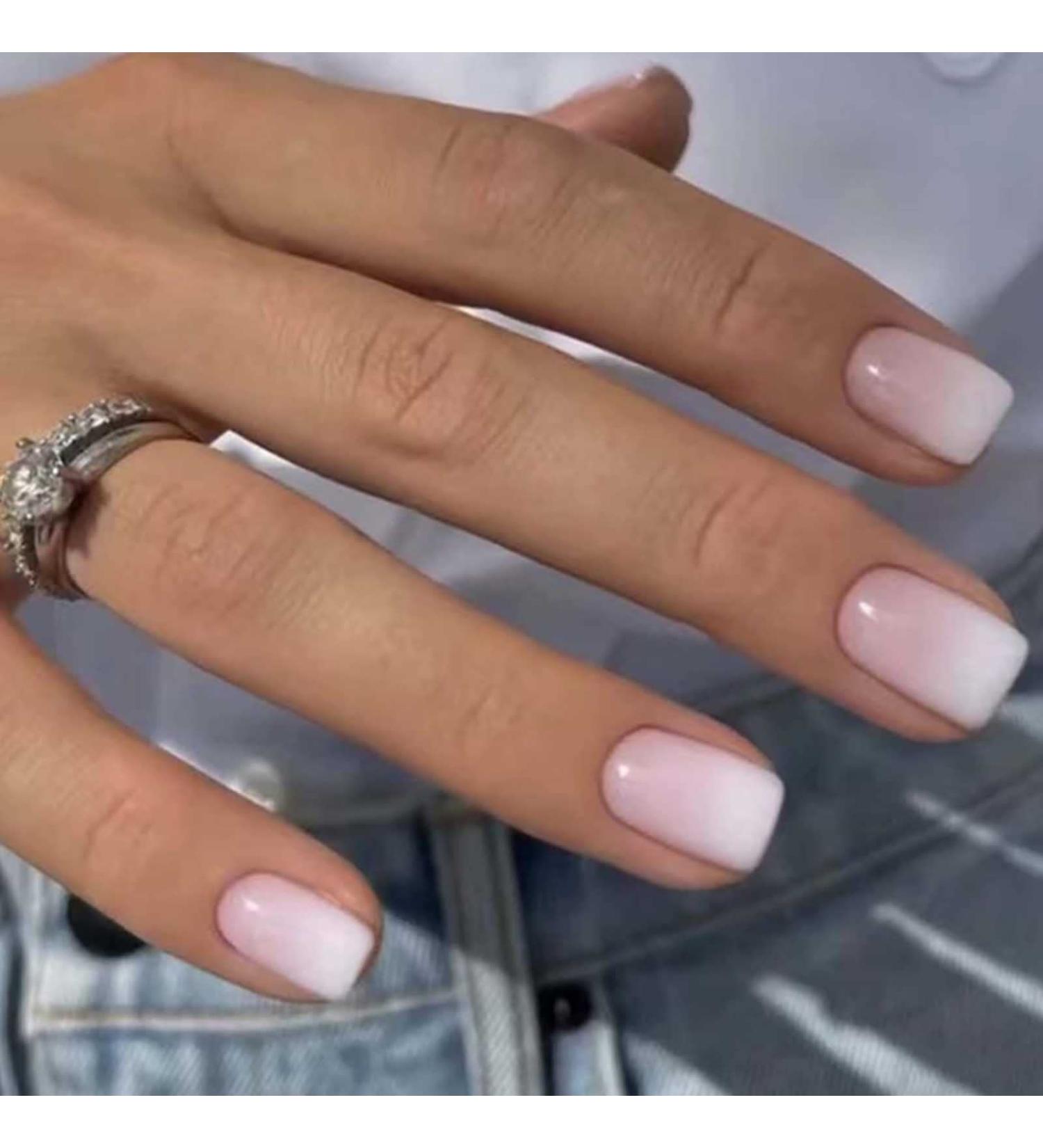 Kamize Square French Acrylic Press on Fake Nails - 24PCS Short Full Cover False Nails for Women and Girls (Style 20) - Buy Online on GoSupps.com