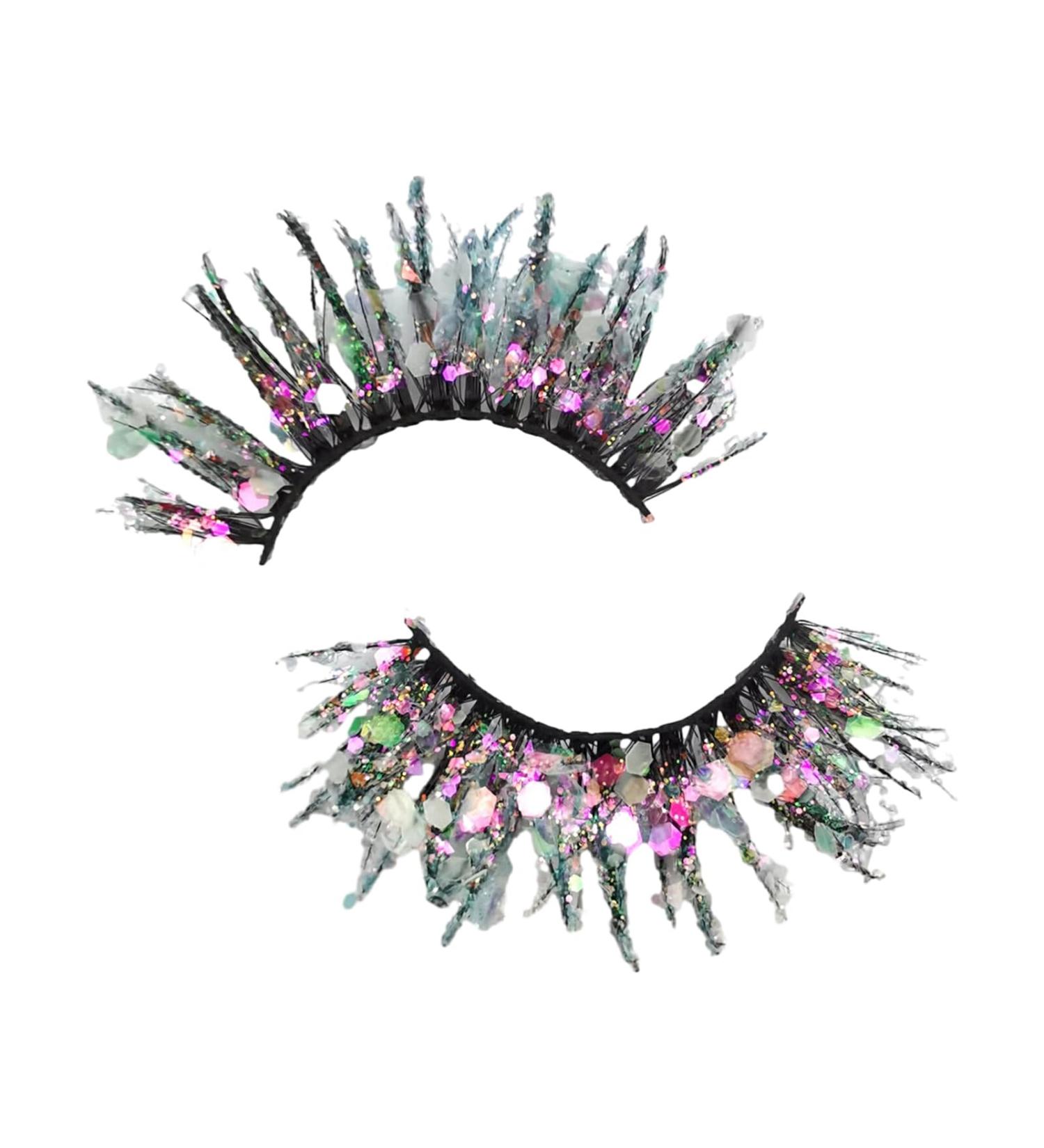 rongweiwang 2x Natural Look Glittery Eyelashes With Sequins Easy Application Long-Lasting Wear Dramatic Christmas Eyelashes Plastic Q-42 - Buy Online on GoSupps.com