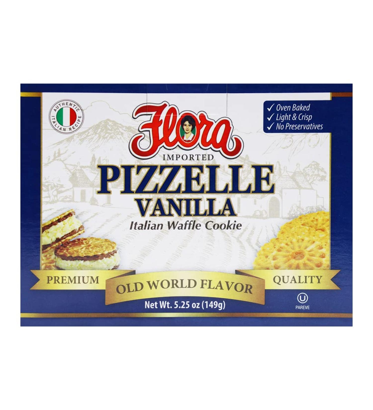 Flora Foods Pizzelle Cookies - Italian Waffle Cookie - Sweet Snack - Great snack ONLY 23 calories (Vanilla)
