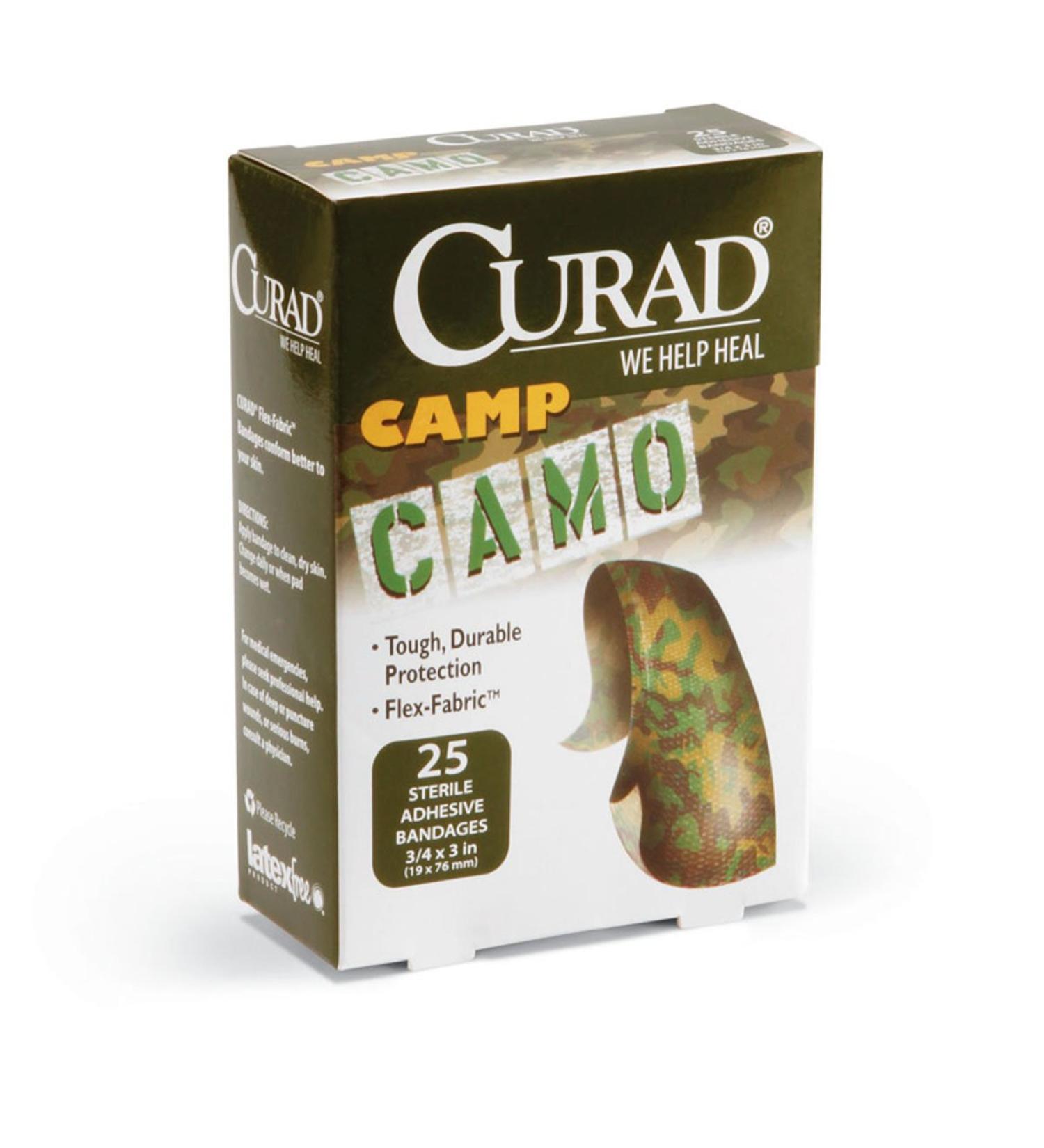 Curad Camo Fabric Adhesive Bandages - 0.75 X 3 - Camo Green ONE BOX