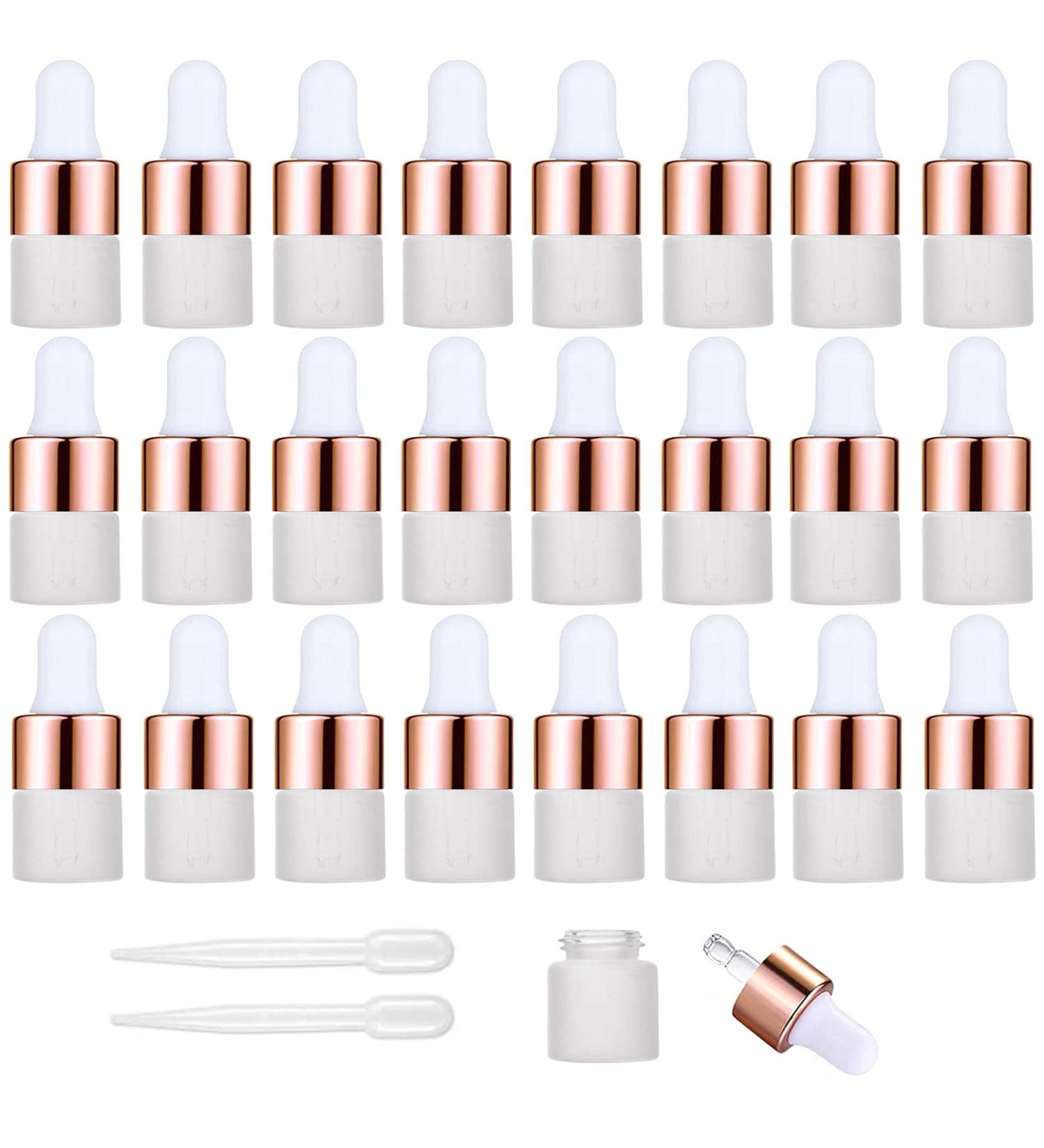 Yalbdopo 24Pcs 1Ml Frosted Glass Sample Dropper Bottles Empty Mini Bottles with Dropper Pipettes Rose Gold Metal Cap Refillable Sample Container for Essential Oils Perfume Cosmetic Liquid Frosted Glass Rose Golden Cap - Buy Online on GoSupps.com