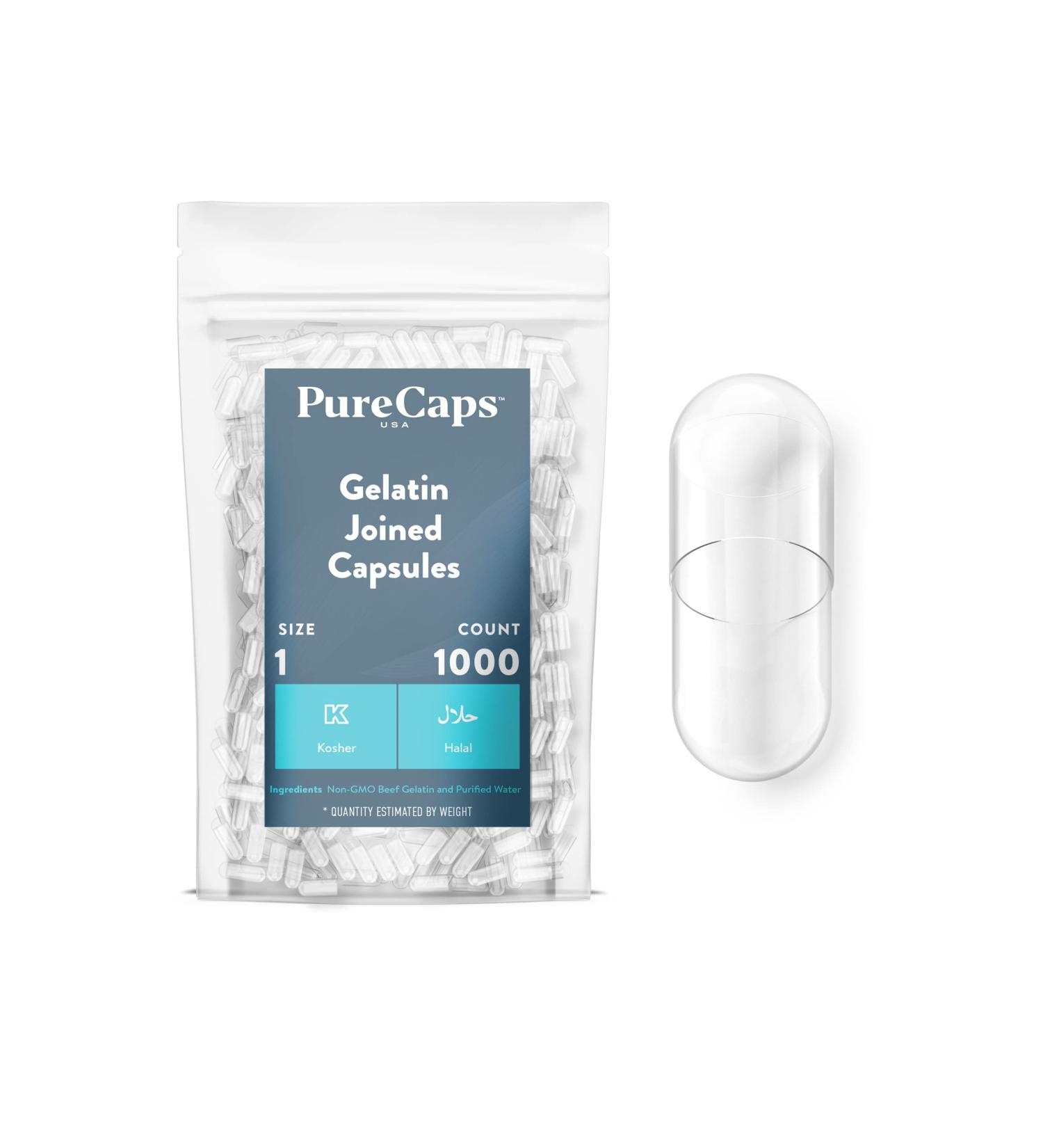 Buy PureCaps USA - Size 1 Empty Gelatin Capsules | 1000 Count Non-GMO Kosher Gluten Free & Halal Certified - Buy Online on GoSupps.com