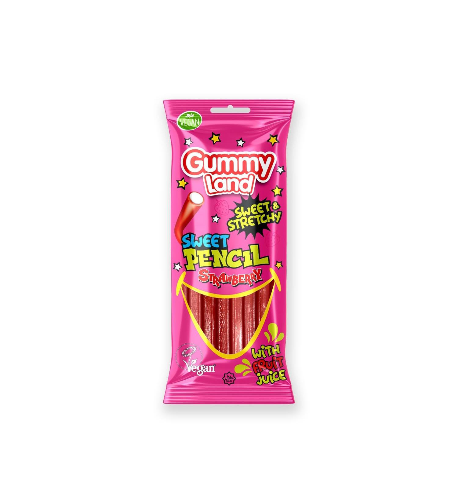 Gummy Land Strawberry Sweet Soft Candy Sticks - Vegan - Halal - 80g (Pack of 12)
