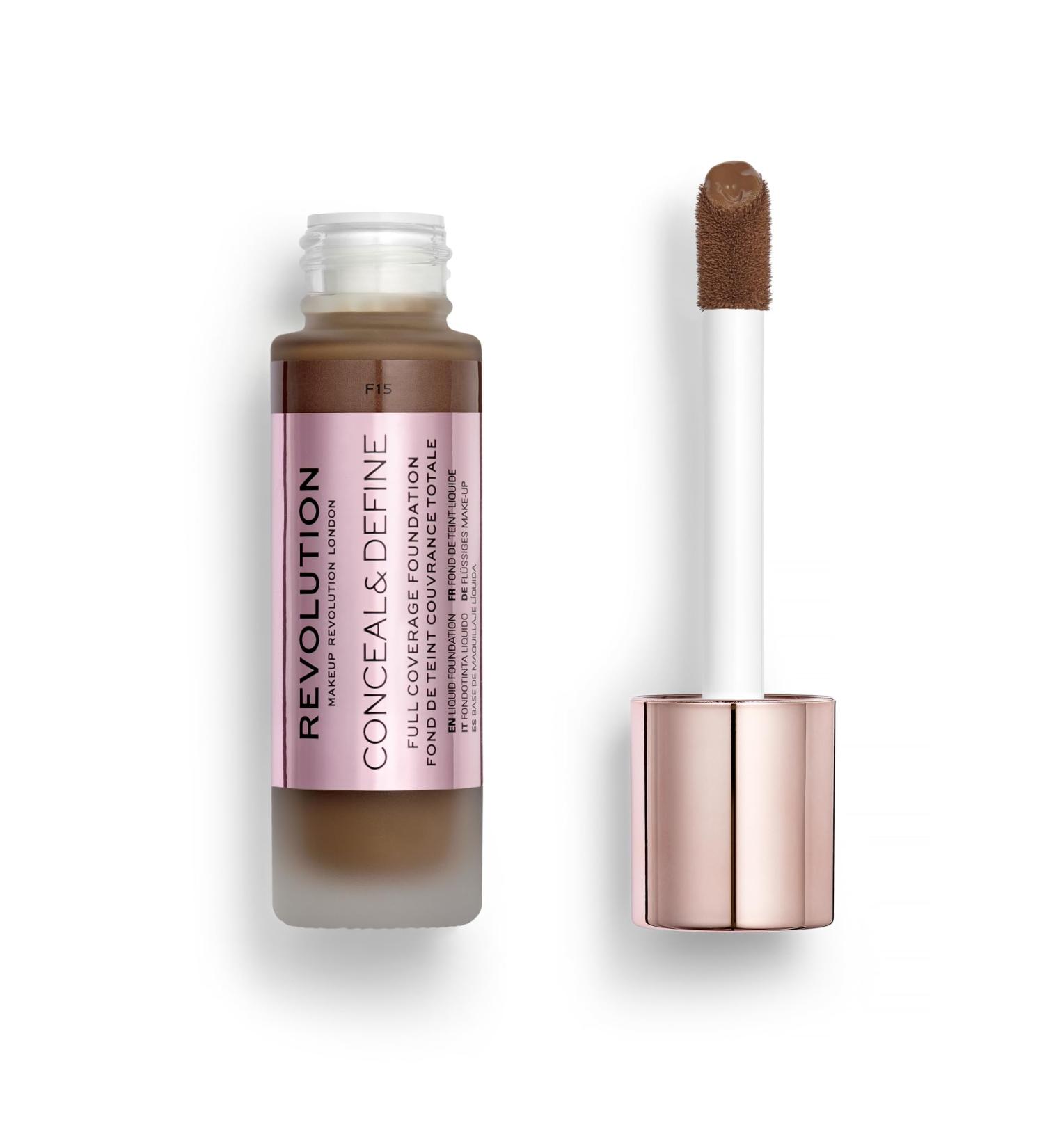 Revolution Beauty Conceal & Define Foundation - Full Coverage Matte Finish - Vegan & Cruelty Free | F15 Dark Skin Tones - 0.8 Fl.Oz - International Shipping Available - Buy Online on GoSupps.com