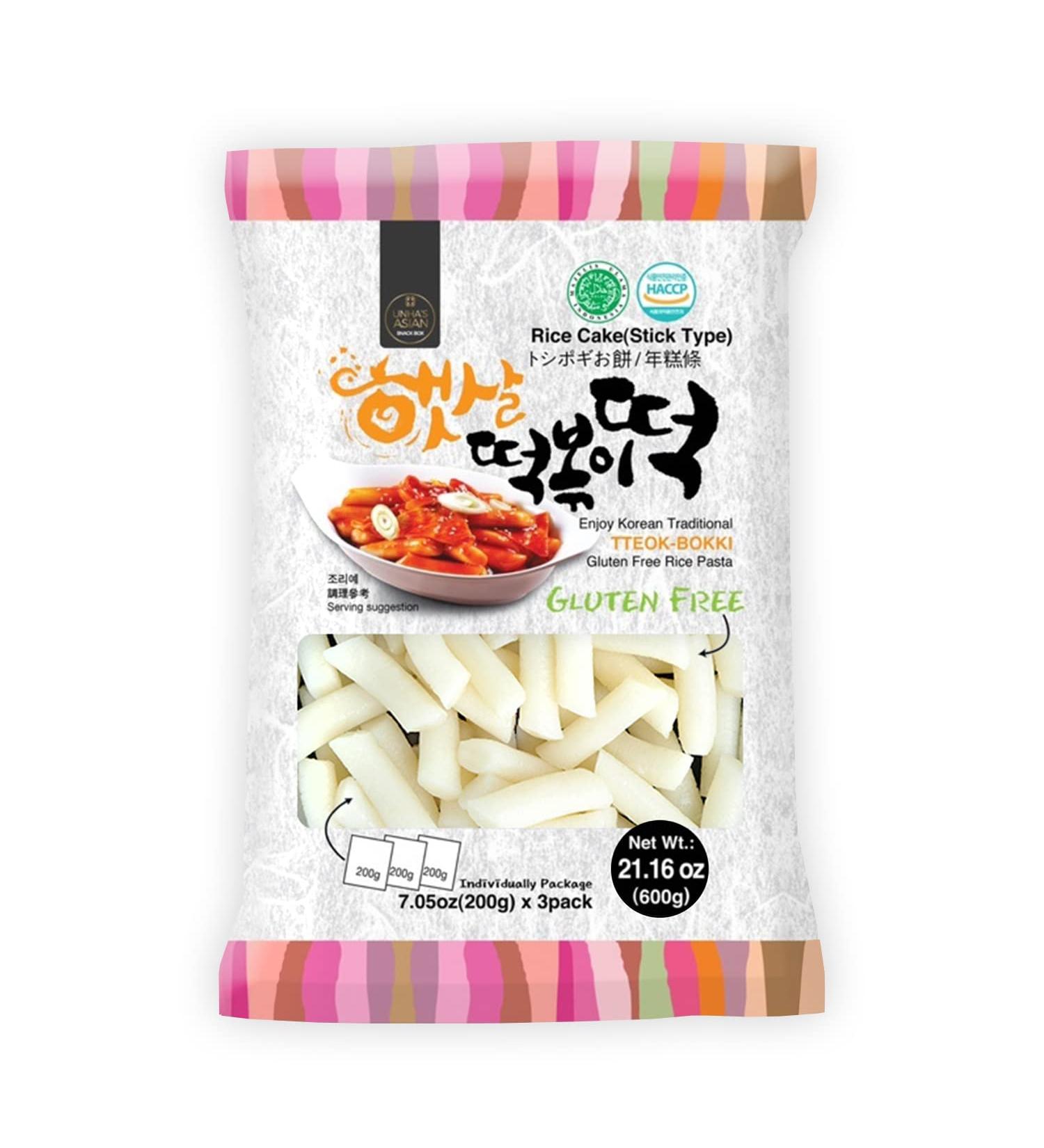 Korean Rice Cake Tteokbokki Stick 21.16 oz - Vegan Non-GMO Gluten Free Tteok Pasta - Unha's Asian Snack Box (3 Pack) - Buy Online on GoSupps.com