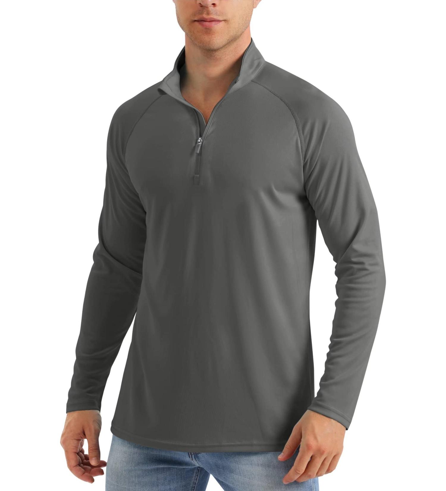 MAGCOMSEN Men's UPF 50+ Long Sleeve Quarter Zip Sun Shirt - Dark Grey Large - Buy Online on GoSupps.com