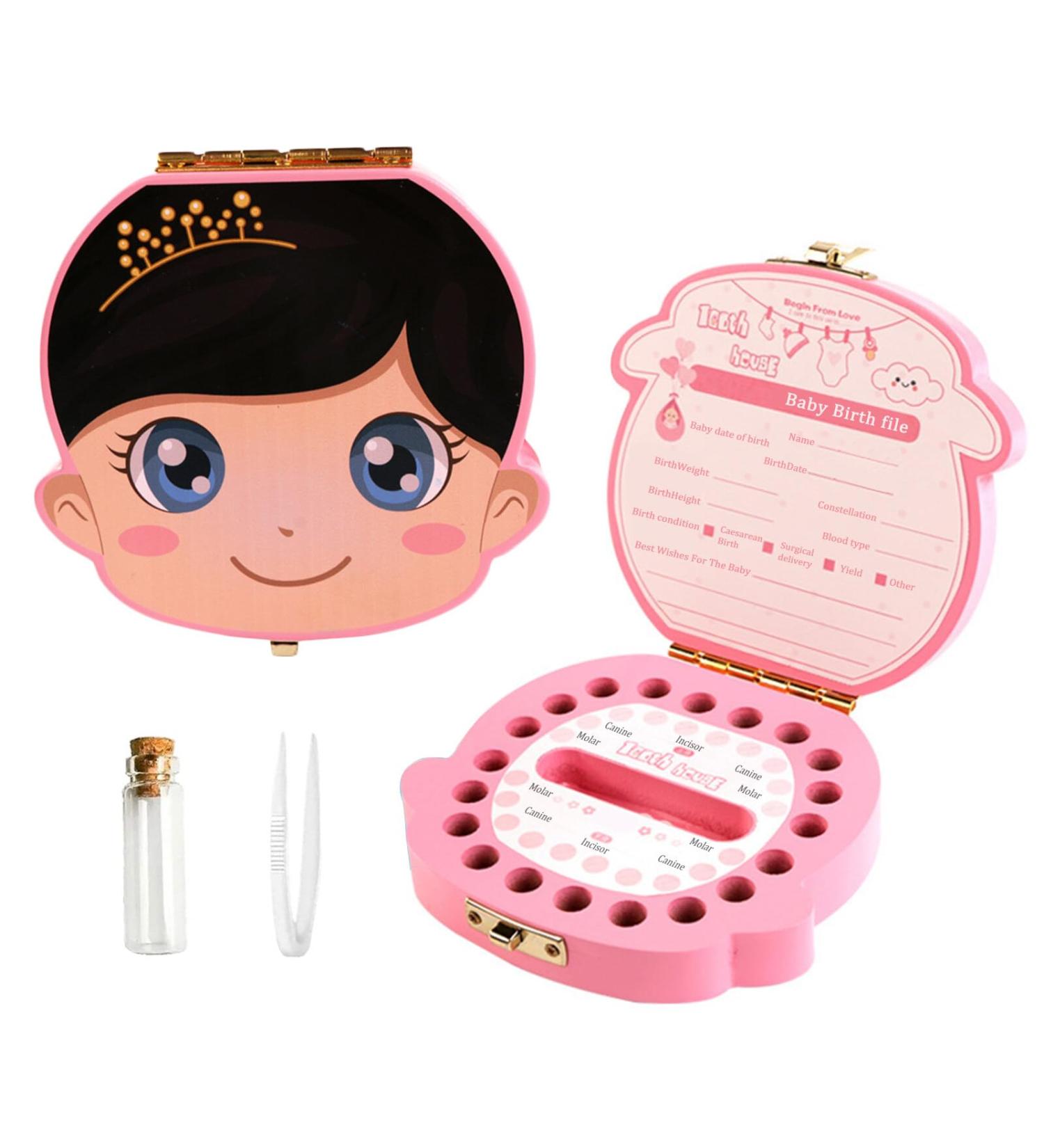 Children's Wooden Tooth Box - Baby Teeth Keepsake Organizer for Boys and Girls | Souvenir Baby Tooth Storage Box - Pink/Girl - Buy Online on GoSupps.com