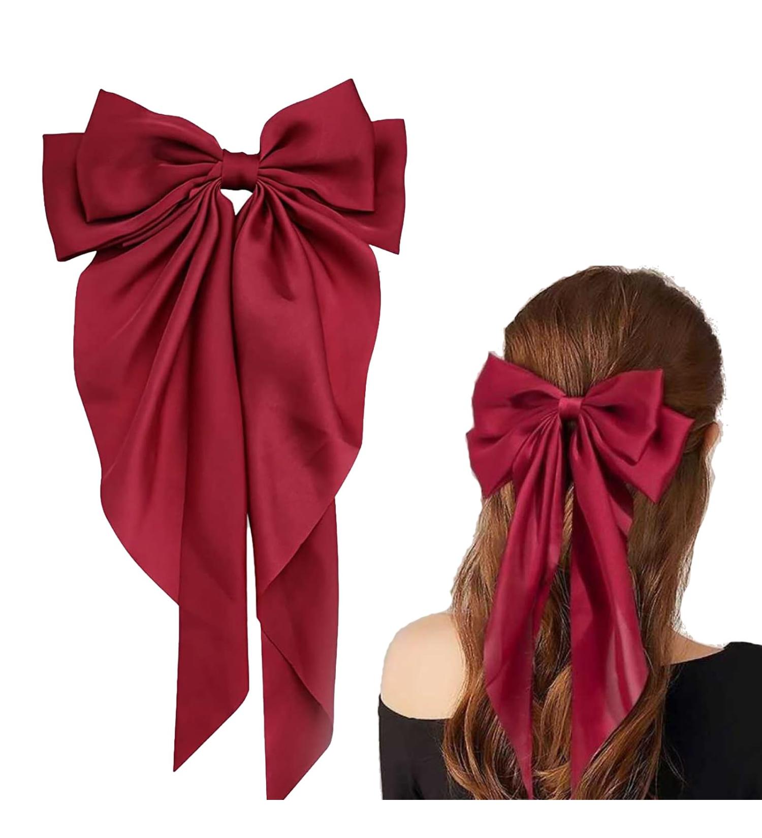 Red Hair Bow Hair Clip Red Ribbon for Hair Clip Large Silky Satin Ribbon Bow Hairpins Bows Hair Barrettes Fastener French Hair Bows with Long Ribbon Hair Accessories For Girls Women - Buy Online on GoSupps.com
