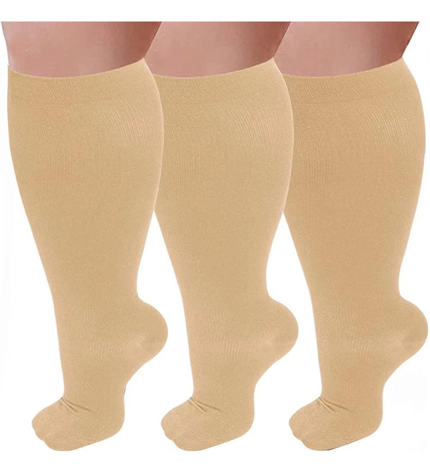 Plus Size Compression Socks for Men & Women | 3 Pairs Thick Calf Support | 7XL Skin Color - Buy Online on GoSupps.com