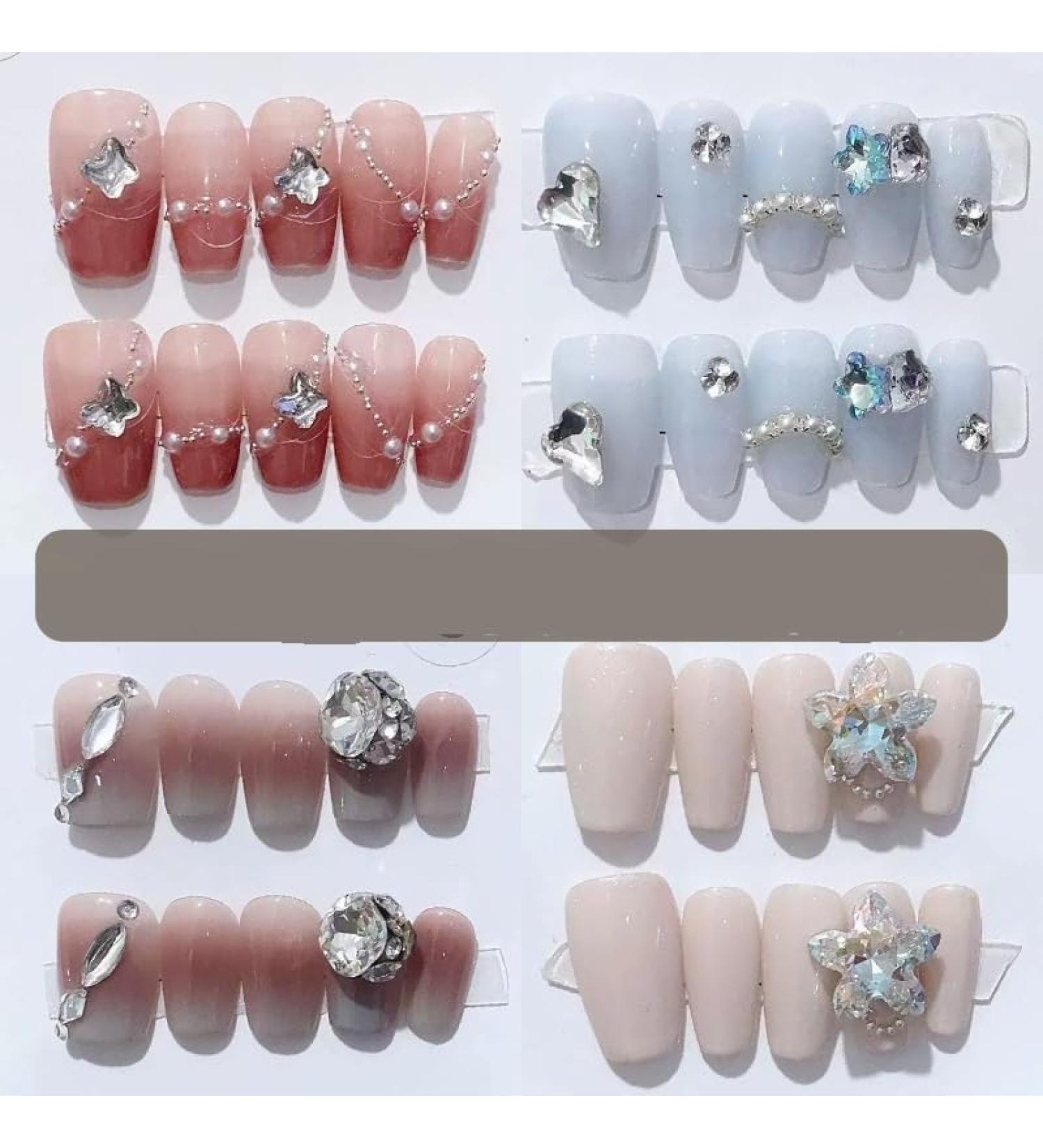 Handmade Long and Short Nail Patches for Artificial Nail Enhancement(Color:19530 Size:XS)