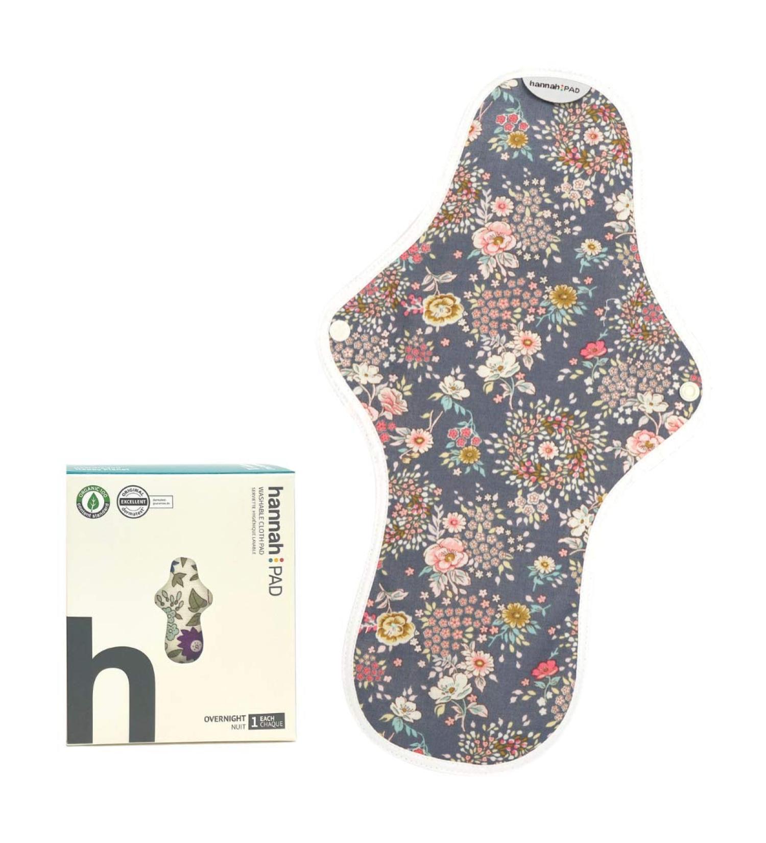hannahpad Overnight Organic Cotton Cloth Pad Set of 6 Random Pattern - Washable Reusable + Free Mini Wetbag