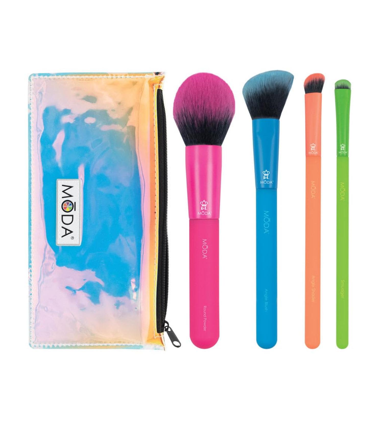 Moda Royal & Langnickel Full Size Electric 5pc Brush Set with Pouch Includes - Round Powder Angled Blush Angled Shader and Smudger Brushes Multicolor - Neon - Buy Online on GoSupps.com