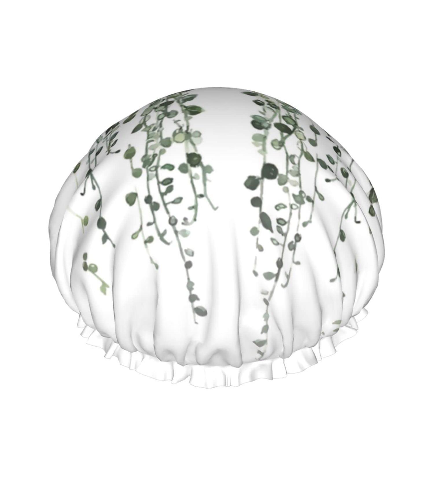 Green Plants Printed Waterproof Shower Cap for Women - Fits All Head Sizes and Hair Textures - Buy Online on GoSupps.com