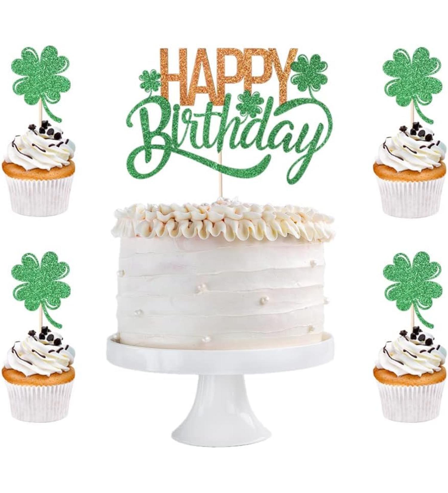 Qertesl St. Patrick's Day Happy Birthday Cake Topper Green shamrock cupcake decoration St. Patrick's Day Family Birthday Party Decorations Irish Party Supplies Decoration (green1) - Buy Online on GoSupps.com