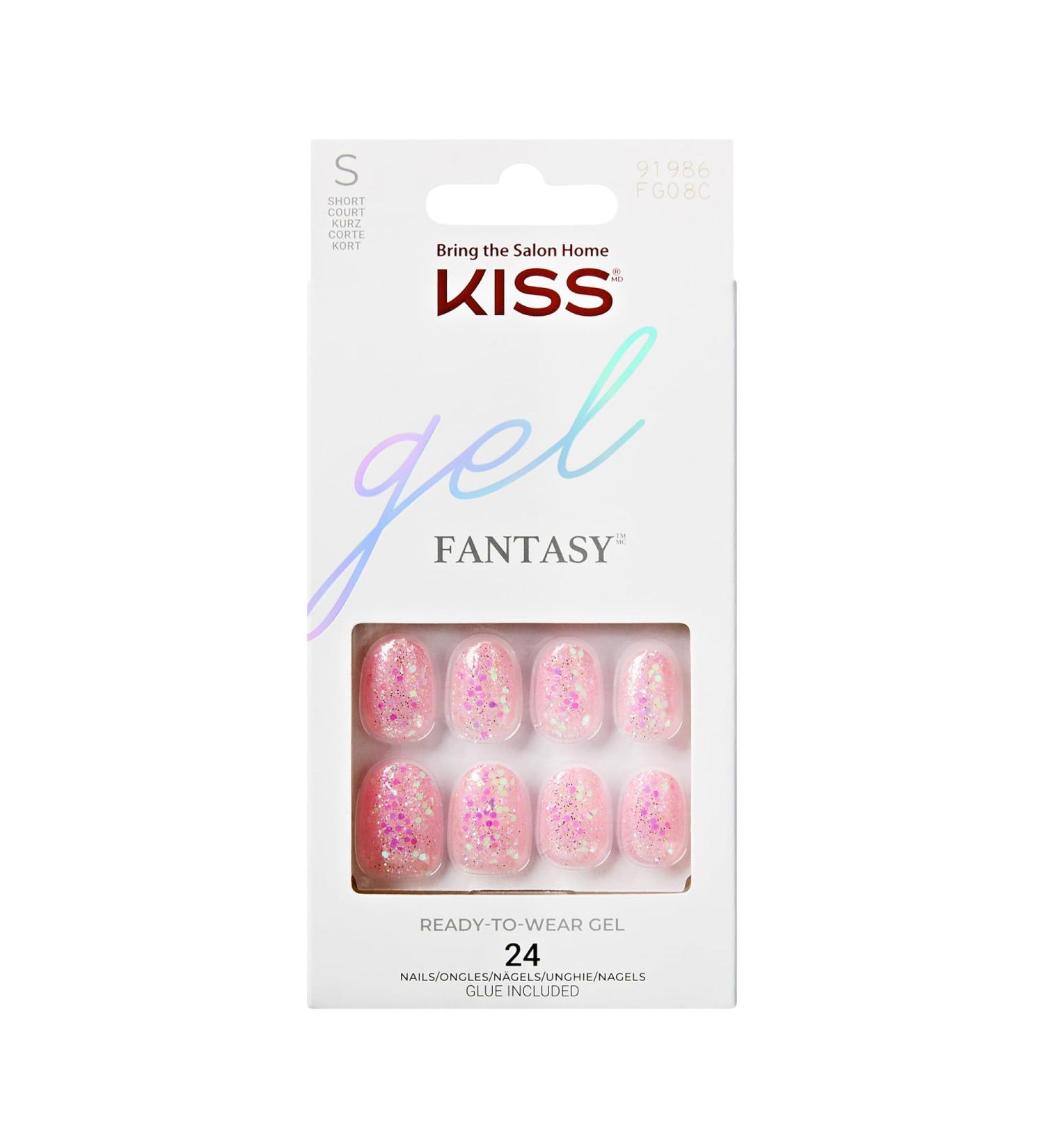 KISS Gel Fantasy Press-On Nails Glittery Pink Short Length Oval Shape 24 count - Buy Online on GoSupps.com