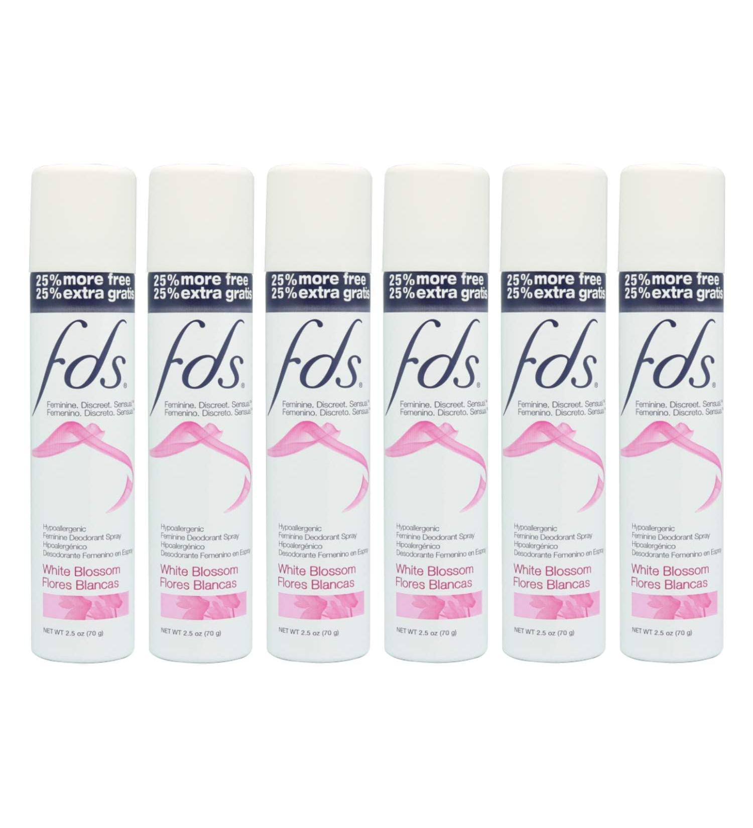 FDS Hypoallergenic Intimate Deodorant Spray White Blossom 2oz (6-Pack)