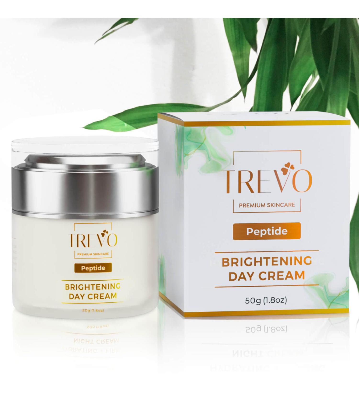 Trevo Peptide Brightening Day Cream - Anti-Aging Moisturizer with Natural Peptides & Tranexamic Acid - Reduce Dark Spots & Dullness - 50g/1.8oz - International Shipping Available - Buy Online on GoSupps.com