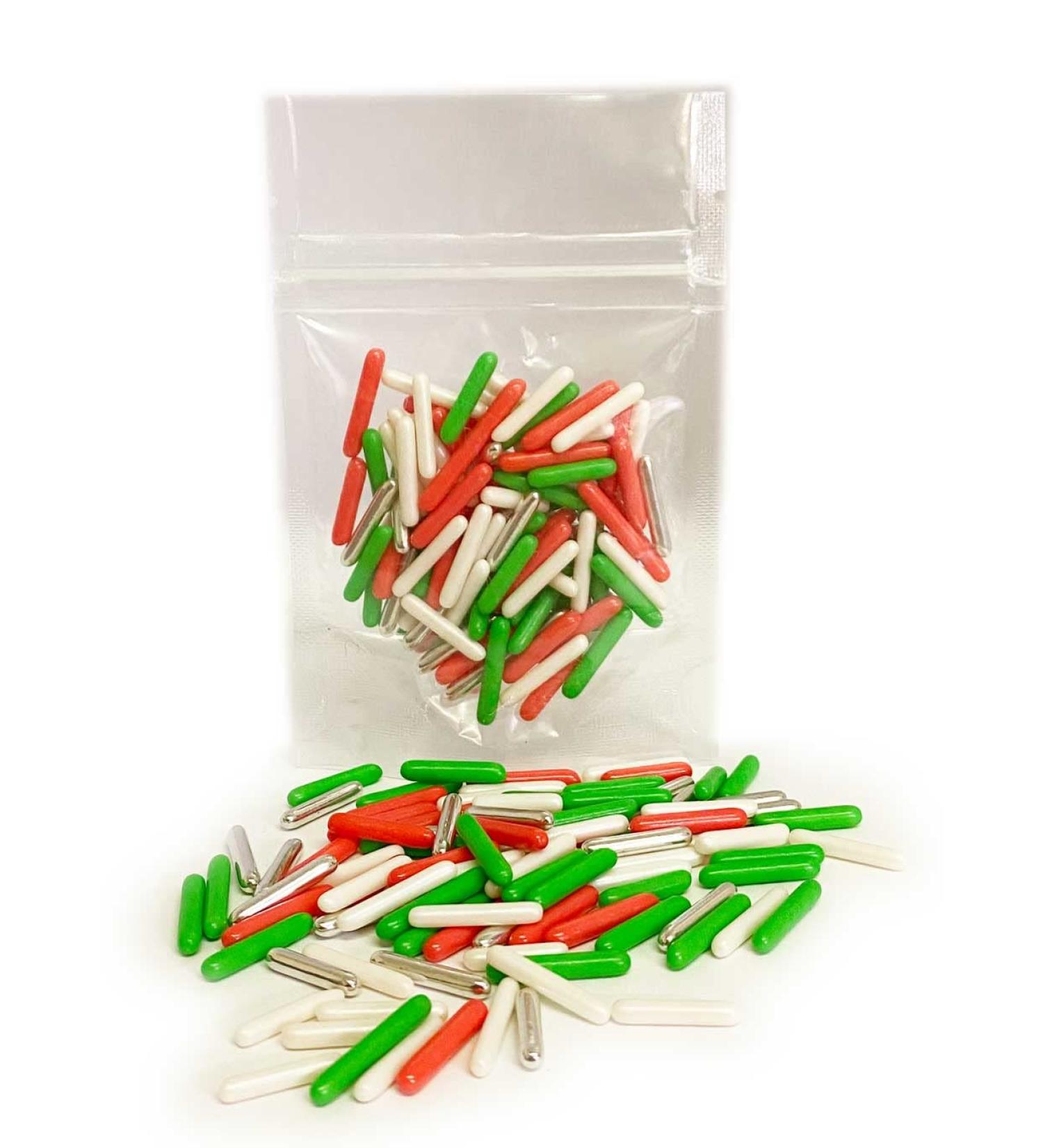 A Pinch Of...- Twinkle Christmas Macaroni Rods -25g. Red White Green and Silver perfect Christmas sprinkles for your festive cakes and bakes. Just enough for a single bake. - Buy Online on GoSupps.com