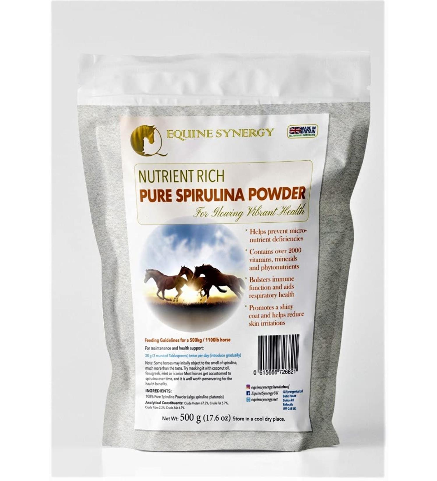 Equine Synergy High Potency Spirulina 500g For Horses and Ponies -100% Pure with Over 2000 Vitamins Minerals and Nutrients to Enhance Health and Bolster the Immune System - Buy Online on GoSupps.com