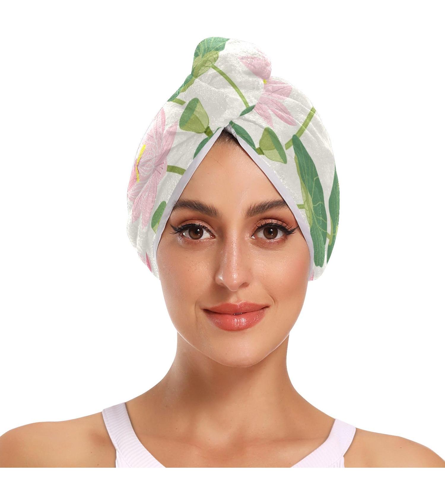 Lotus Flower Leaf Hair Towel 2 Pack | Super Absorbent Quick Dry Hair Turbans for Women & Girls - Buy Online on GoSupps.com