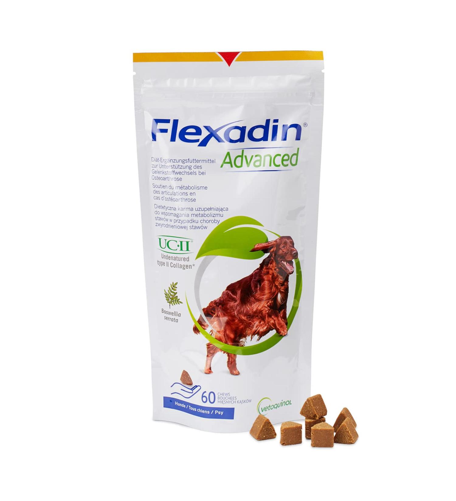 FLEXADIN ADVANCED Dog Joint Health Treats | Undenatured Collagen Type II (UC-II ) & Boswellia | 60 Count - Shop Internationally! - Buy Online on GoSupps.com