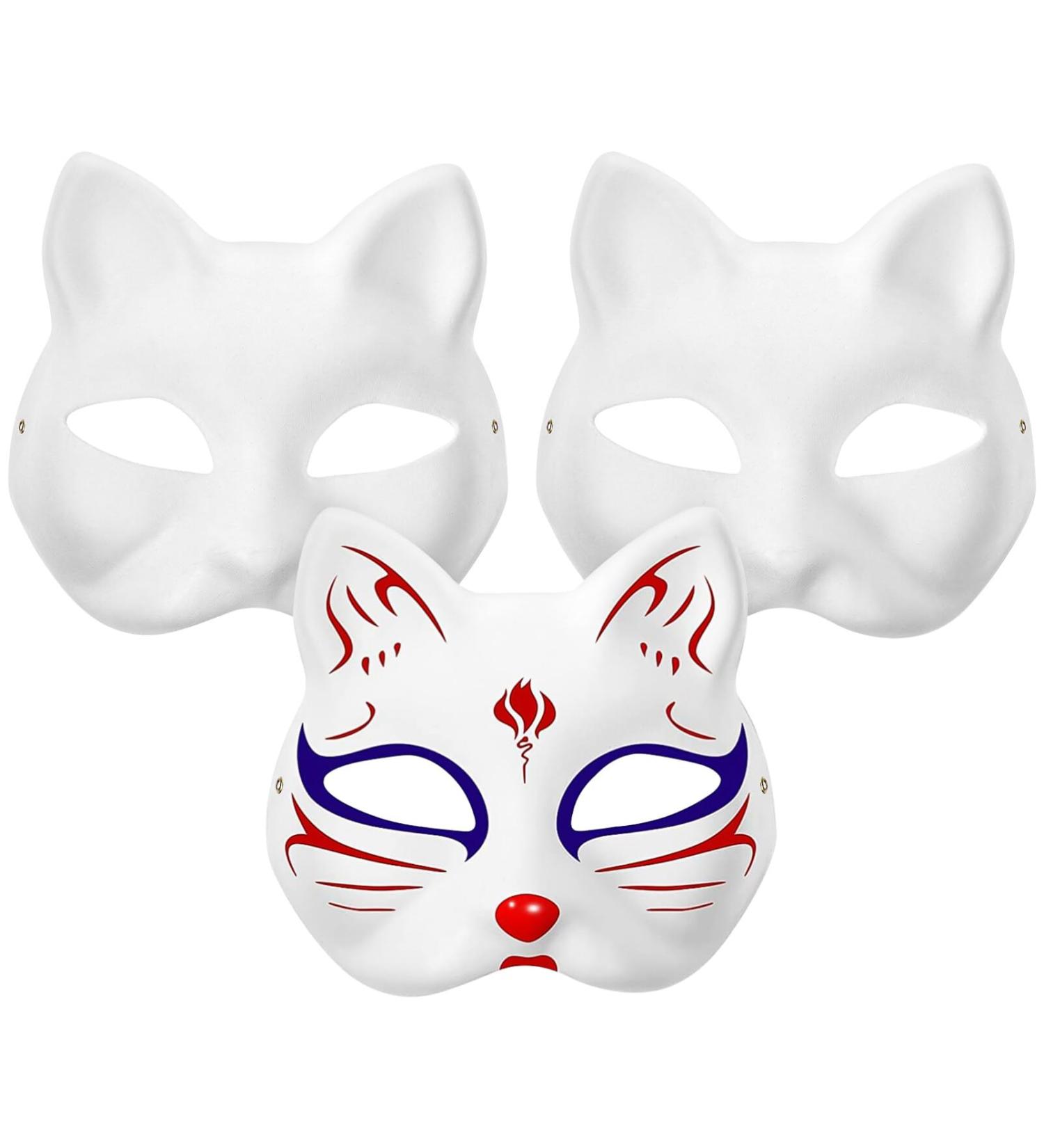 Luxshiny 3 STK Halloween Decor - Hand-Painted White Masquerade Masks Cat Face Fox Graffiti Perfect Accessories for Creative Costumes - Buy Online on GoSupps.com