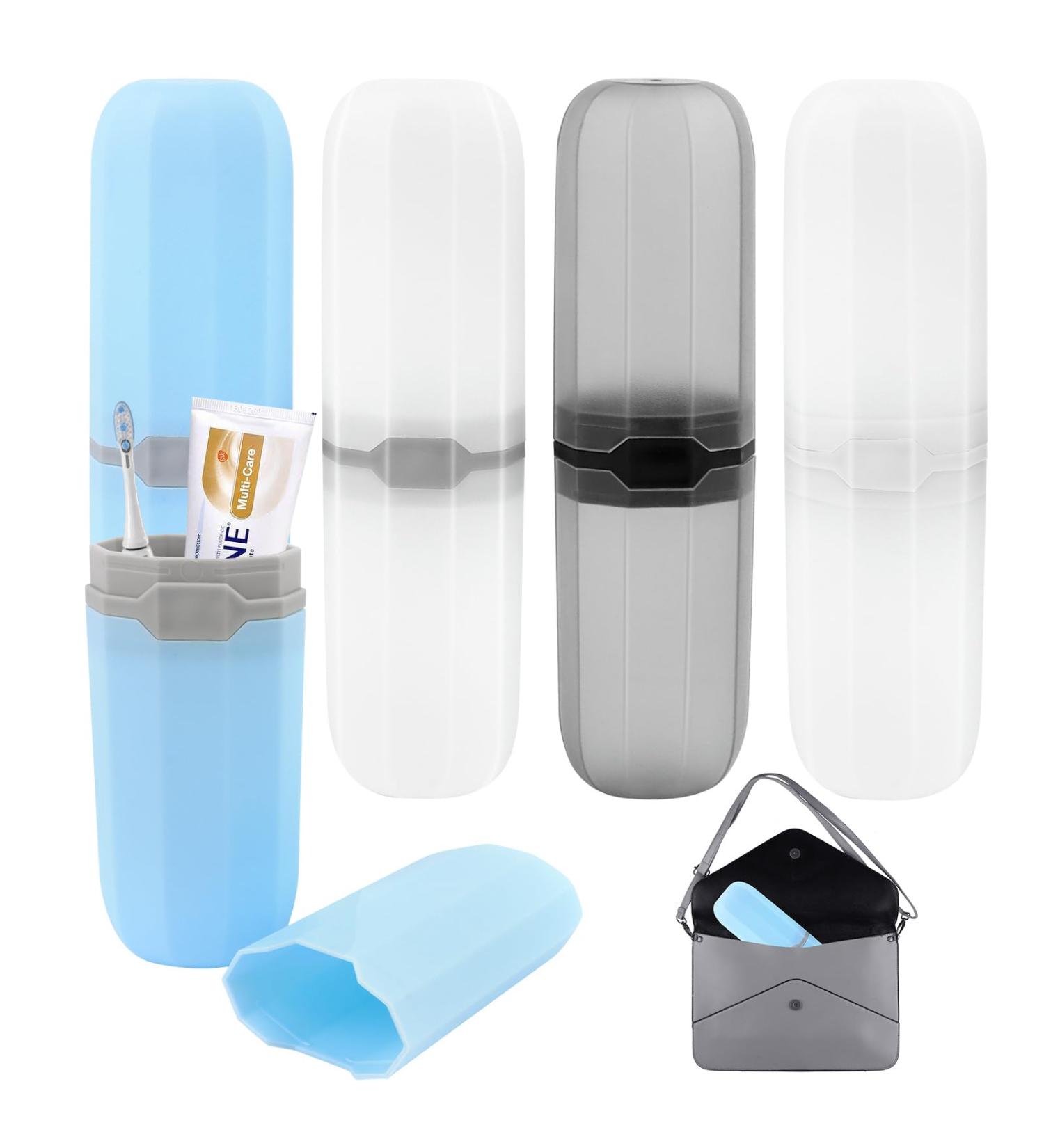 NVIYAM 4-Part Travel Toothbrush Case | Portable Toothbrush Holder & Protective Cover for Camping Travel Family & Business - 4 Colors Available - Buy Online on GoSupps.com