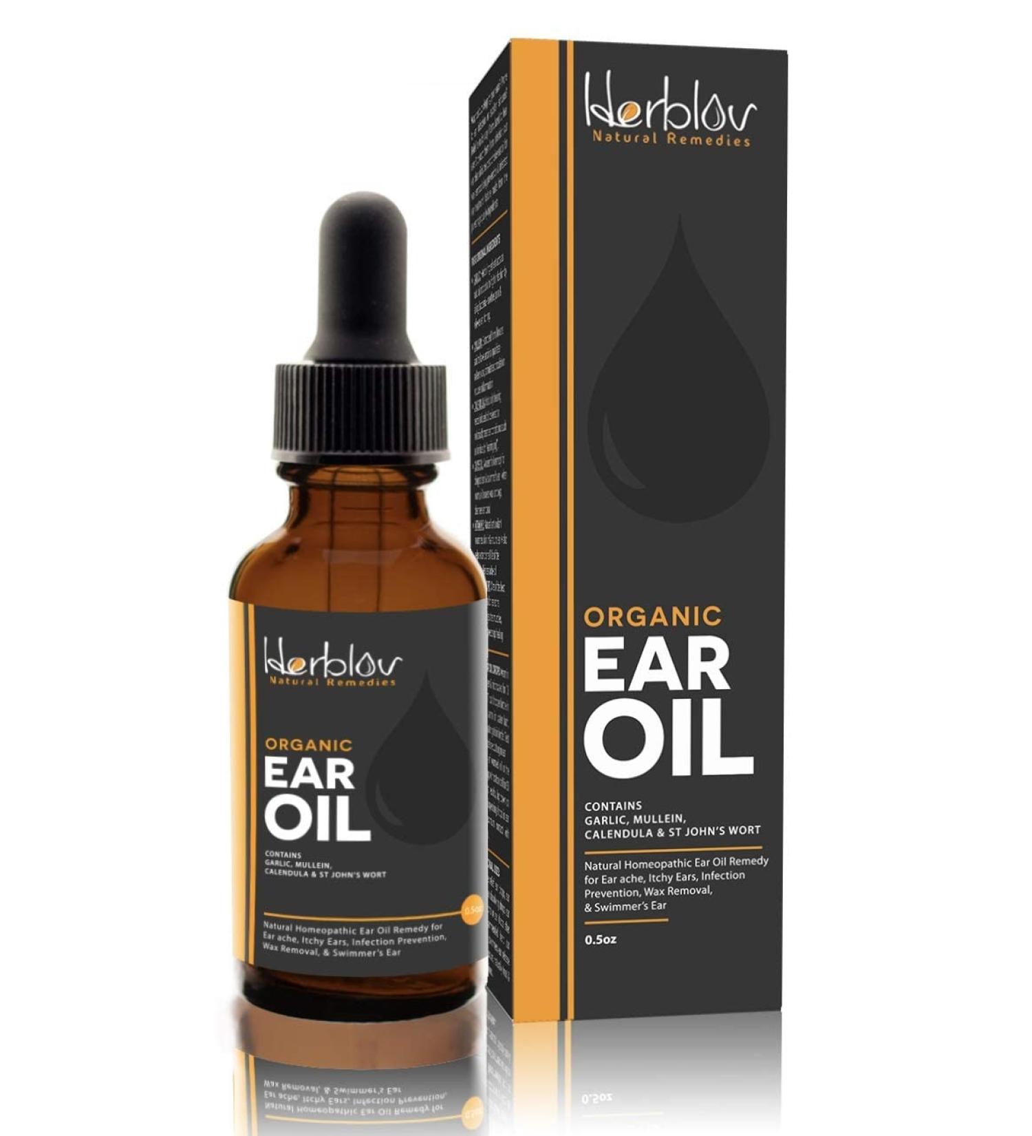 Organic Ear Oil for Infections - Natural Eardrops with Mullein, Garlic & Calendula | Made in USA - Effective for Swimmer's Ear, Wax Removal | Safe for Kids, Adults, Babies & Dogs - Buy Online on GoSupps.com