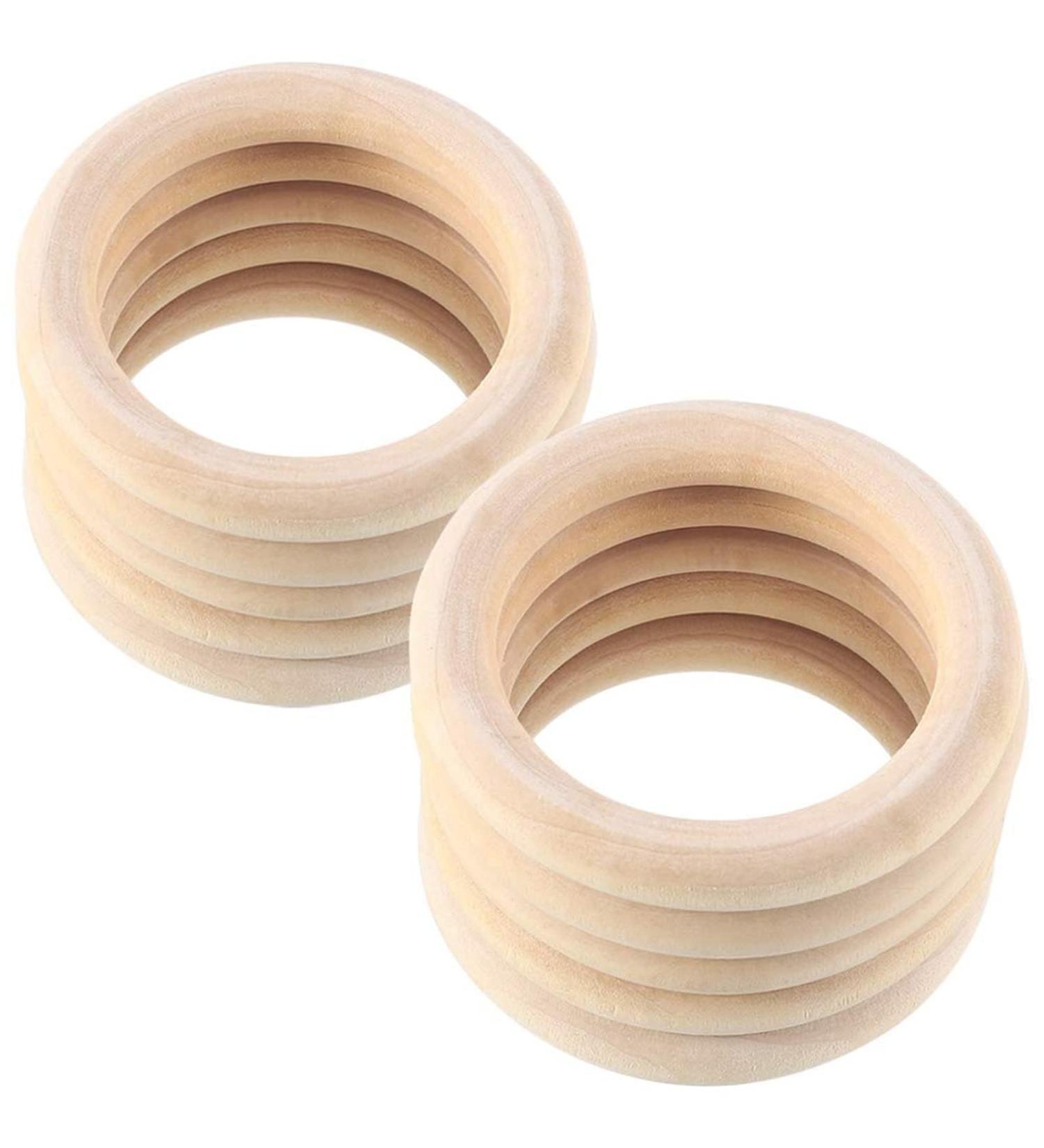 Rosewinec 10-Piece Baby Wooden Teething Rings | 70mm Wood Rings for Infants | Eco-Friendly DIY Craft Bracelets - Buy Online on GoSupps.com