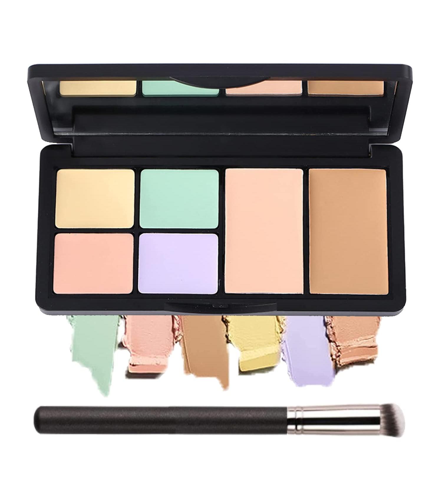 6 Colors Correcting Concealer Palette with Brush - Makeup Cream Contour Palette for Dark Circles, Redness, Acne, Blemishes - Buy Online on GoSupps.com
