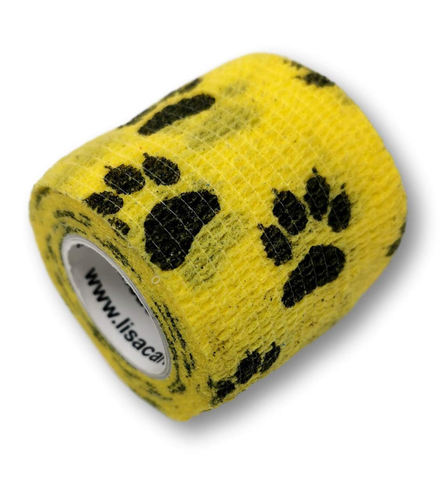 Lisacare Cohesive Fixing Bandage - 2 Rolls 5cm Wide for Pets & Horses - Self-Adhesive Breathable Elastic - Paw Yellow Color & Motif Set - Buy Online on GoSupps.com