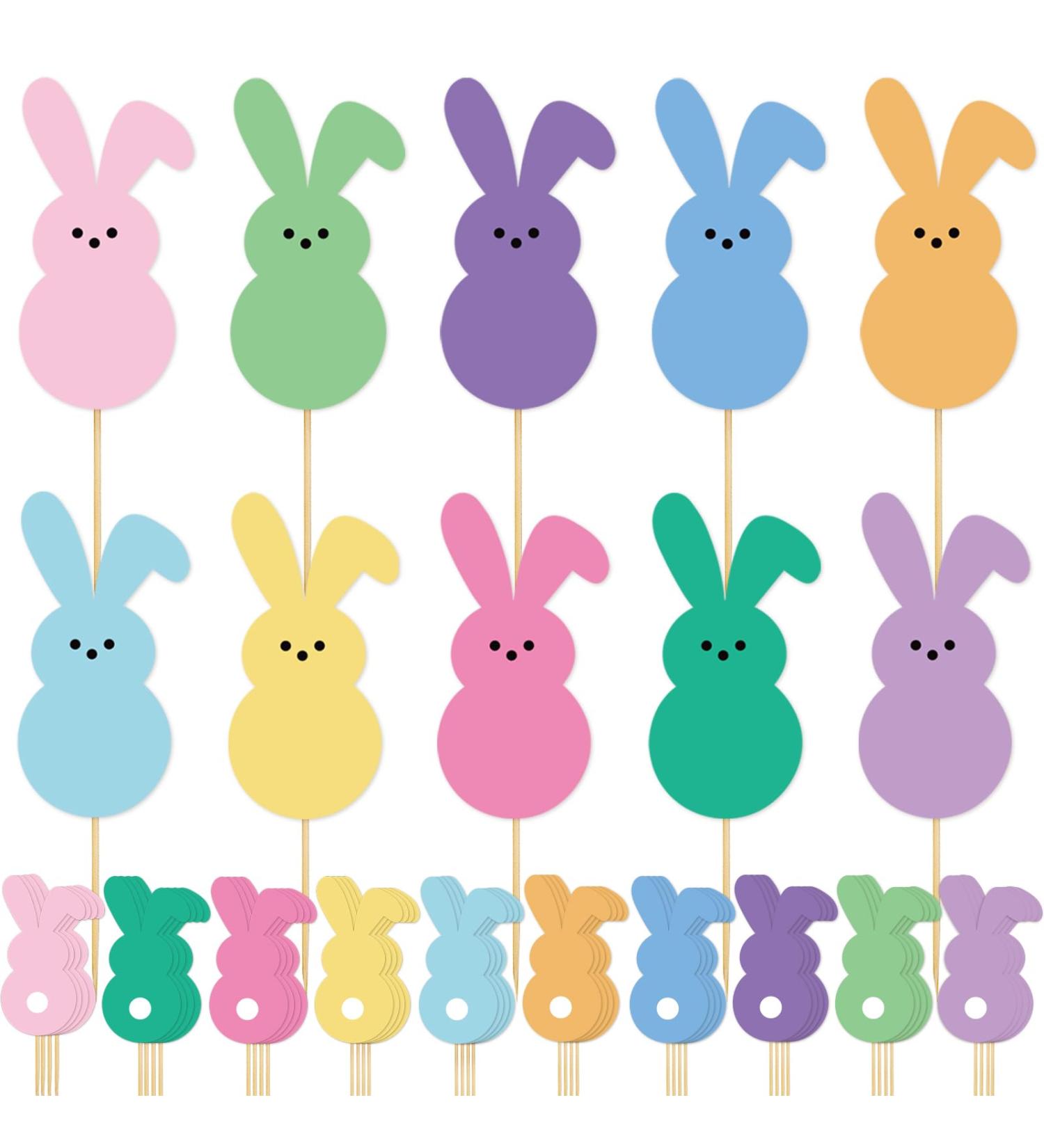 Whaline 60Pcs Easter Cupcake Topper Double-Sided Easter Bunny Cupcake Picks Colorful Rabbit Food Picks for Easter Spring Party Supplies Cake Decorations - Buy Online on GoSupps.com