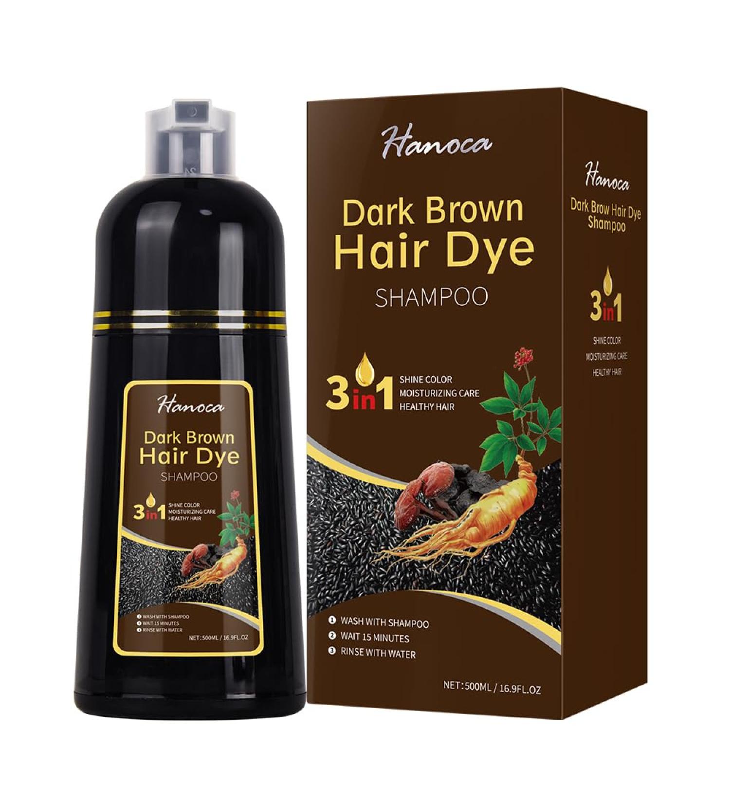 Dark Brown Hair Dye Shampoo for Gray Hair - 500ml 3 in 1 Herbal Color Shampoo for Women & Men - Buy Online on GoSupps.com