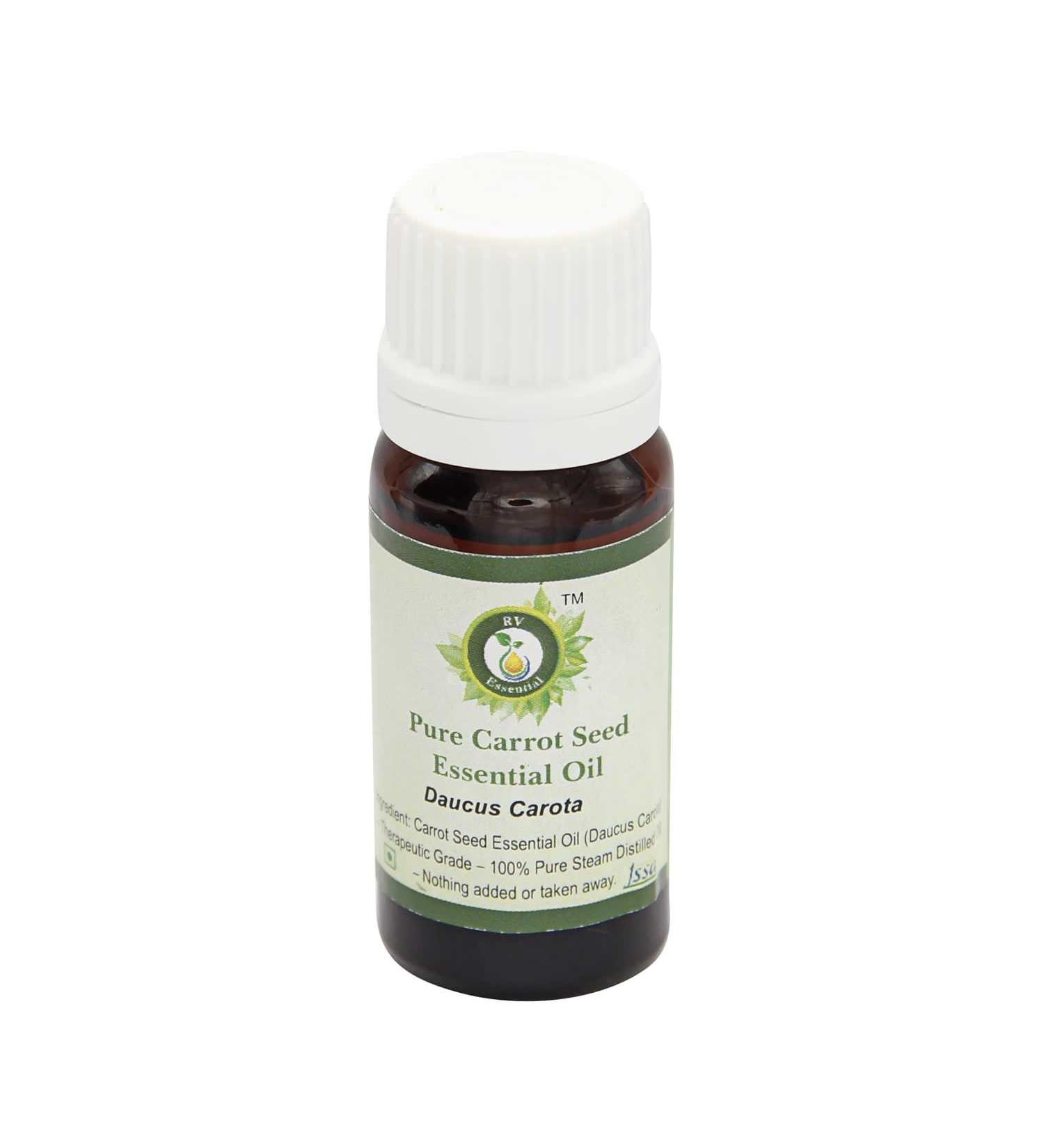 R V Essential Pure Carrot Seed Oil 10ml - 100% Natural Therapeutic Grade Daucus Carota Essential Oil for Aromatherapy & Skincare - Buy Online on GoSupps.com