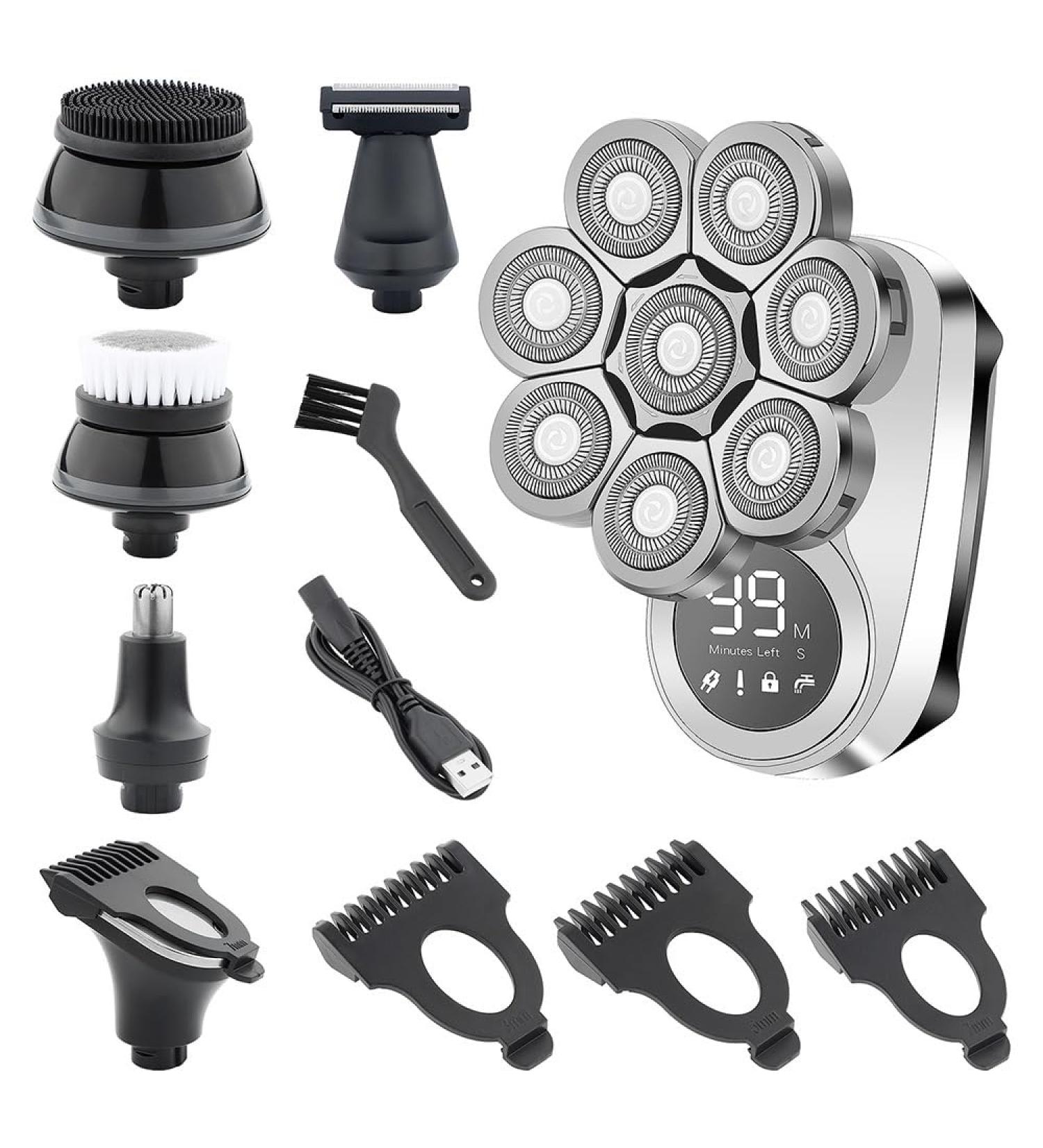 6 in 1 Head Shaver for Bald Men - USB Electric Grooming Kit with Nose Hair Trimmer & LED Display - Wet/Dry Cordless Shaving - Buy Online on GoSupps.com