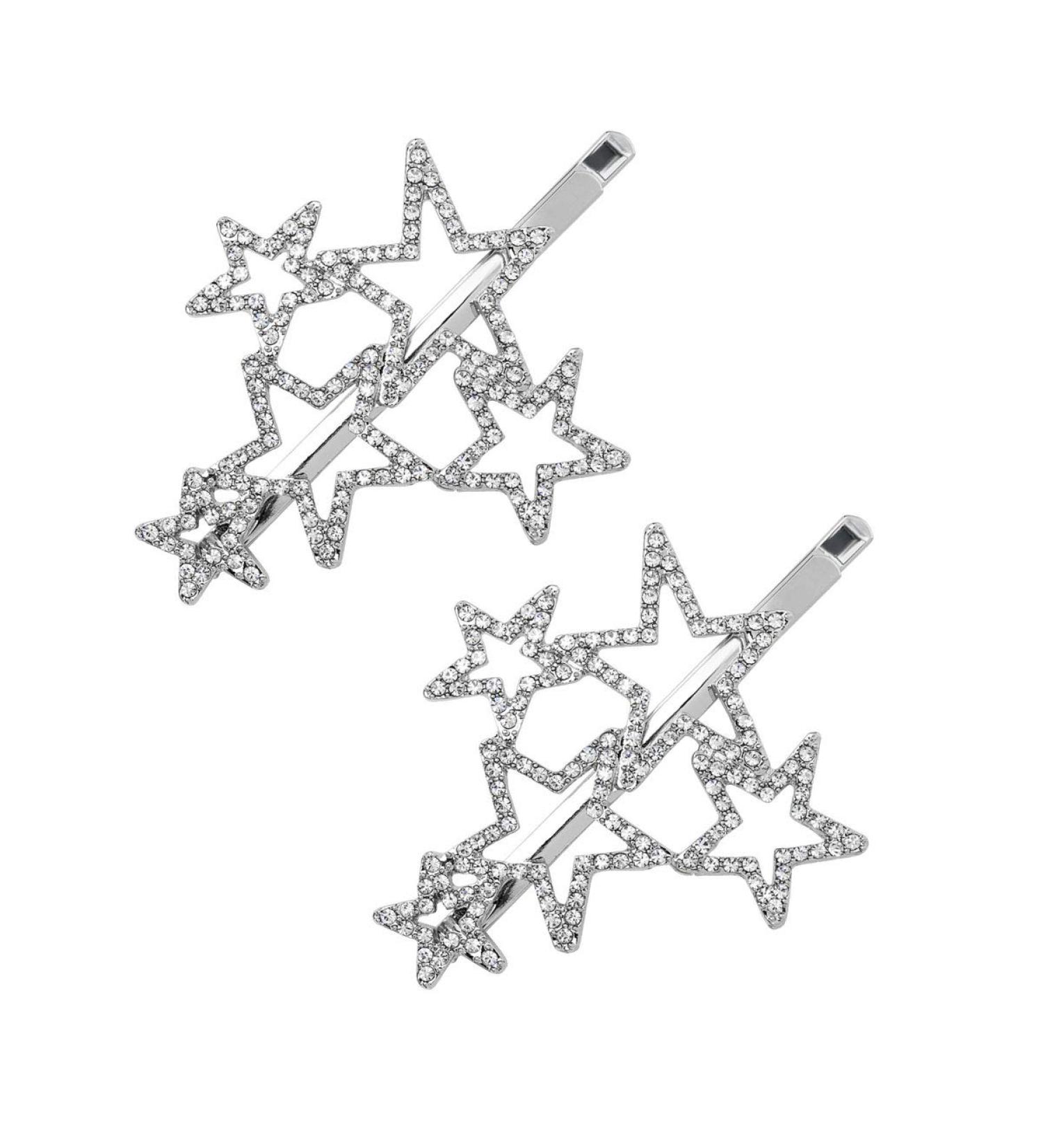 2Pcs Silver Star Rhinestone Hairpins for Party Wedding - Women's Crystal Hair Clips - Buy Online on GoSupps.com