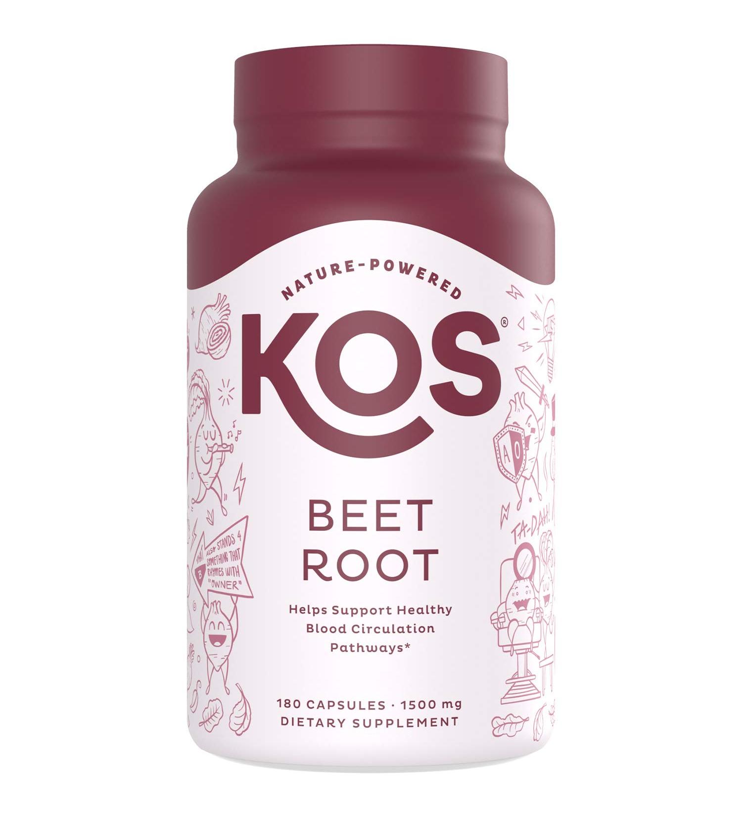 KOS Organic Beet Root Capsules 1500mg - Natural Nitric Oxide Booster - 180 Capsules - Buy Online on GoSupps.com