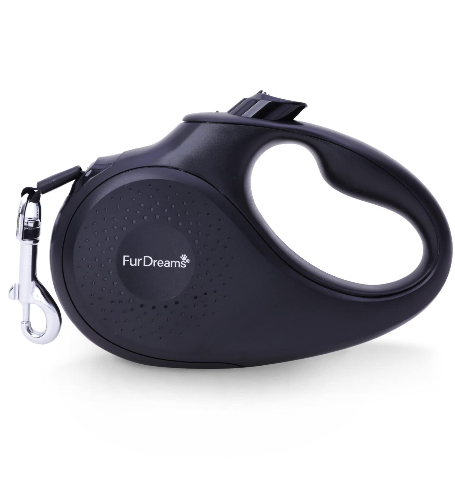 FurDreams Retractable Dog Lead - Anti-Tangle Nylon Tape Leash with Lock Button, Comfortable Handle - 5m Extendable, Heavy Duty for Medium Dogs Up to 25kg - Black - Buy Online on GoSupps.com