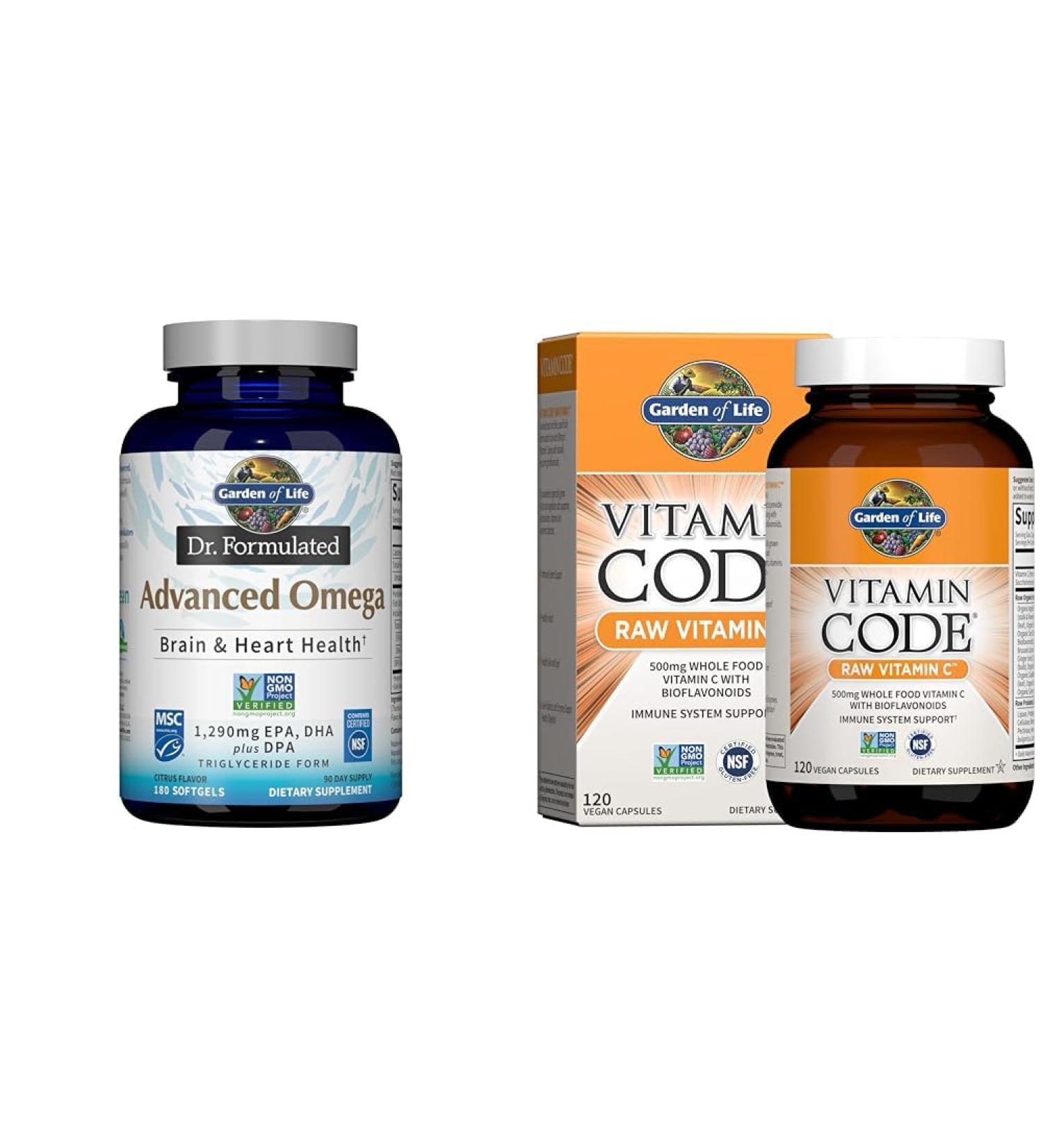 Garden of Life Dr. Formulated Advanced Omega Fish Oil & Raw Vitamin Code Vitamin C 120 Veg Capsules - Buy Online on GoSupps.com